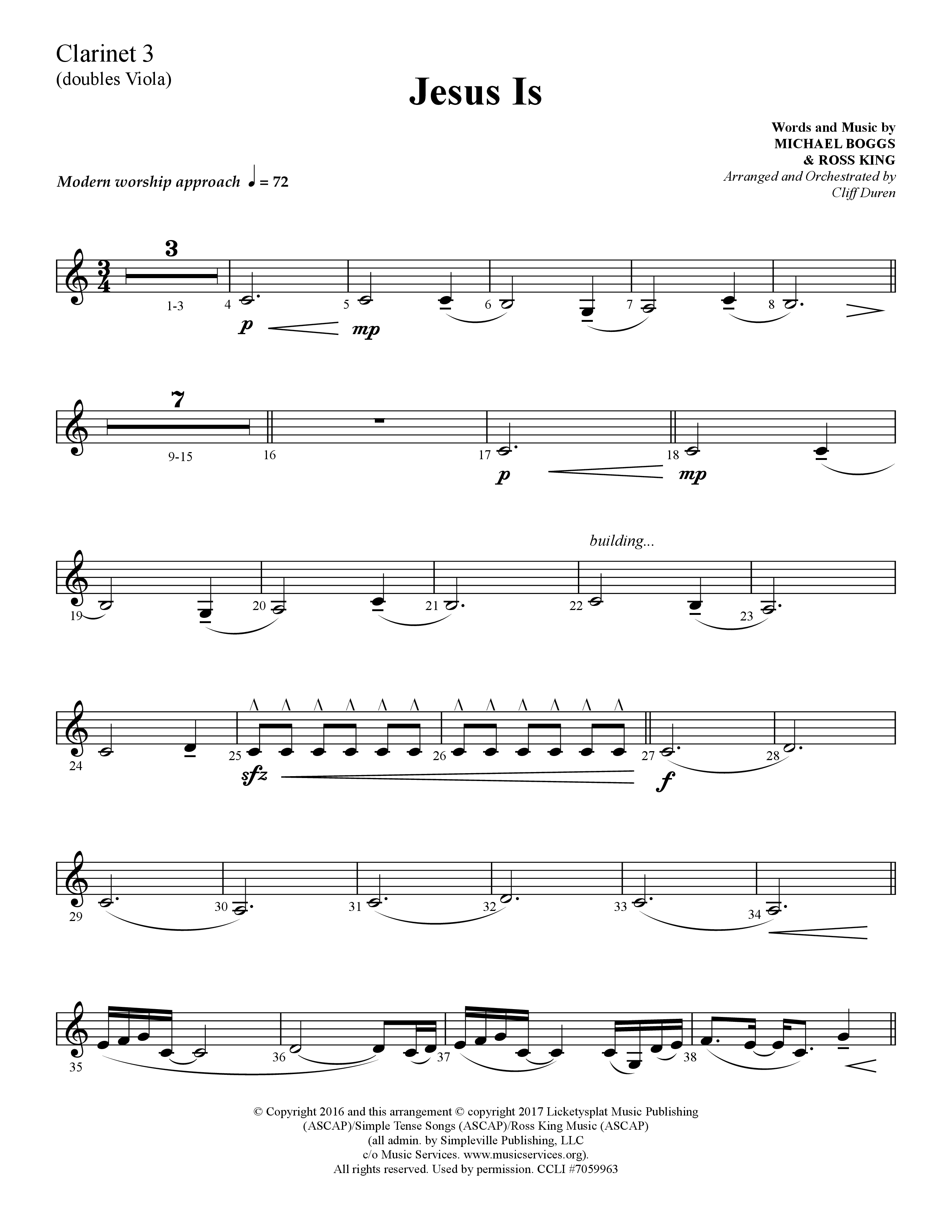 Jesus Is (Choral Anthem SATB) Clarinet 3 (Lifeway Choral / Arr. Cliff Duren)
