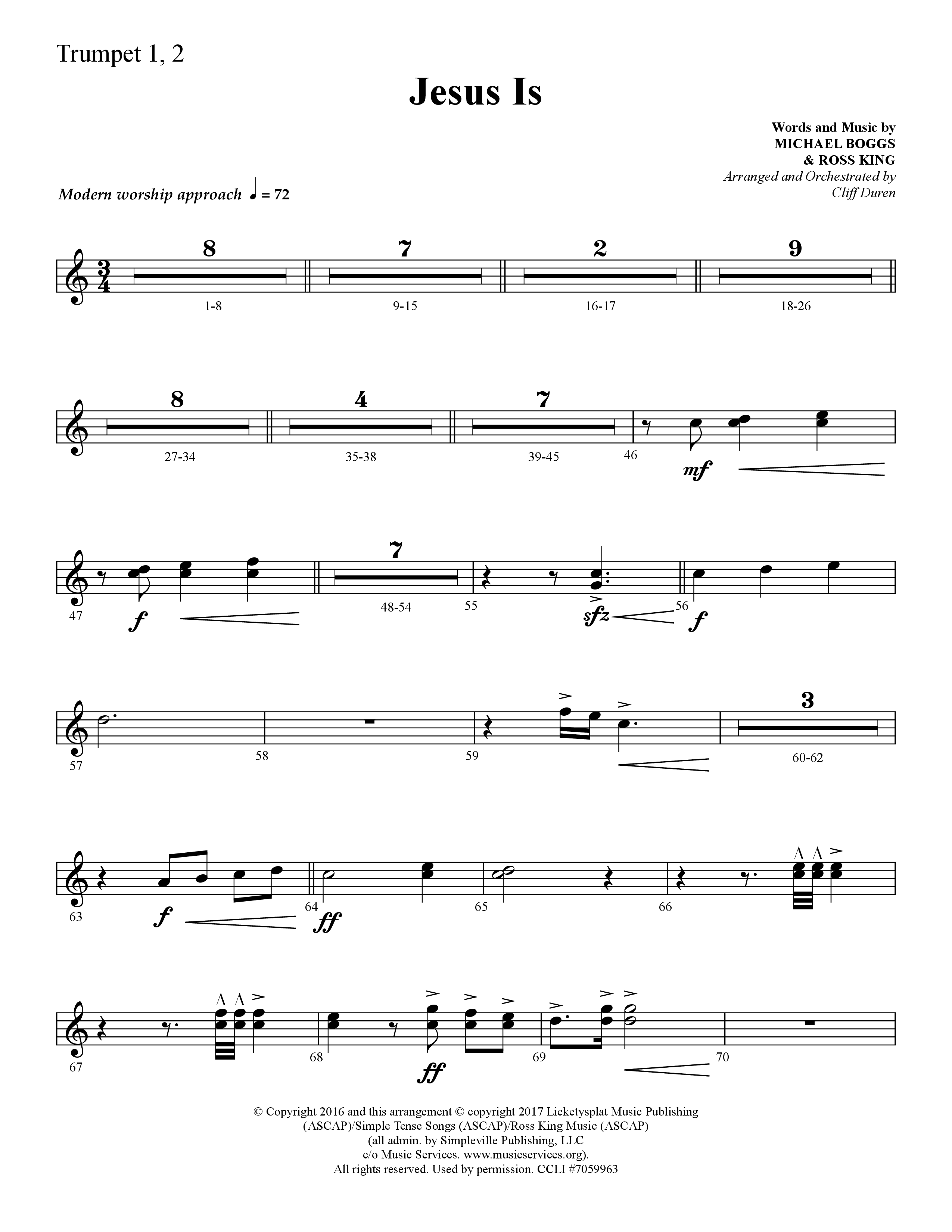 Jesus Is (Choral Anthem SATB) Trumpet 1,2 (Lifeway Choral / Arr. Cliff Duren)