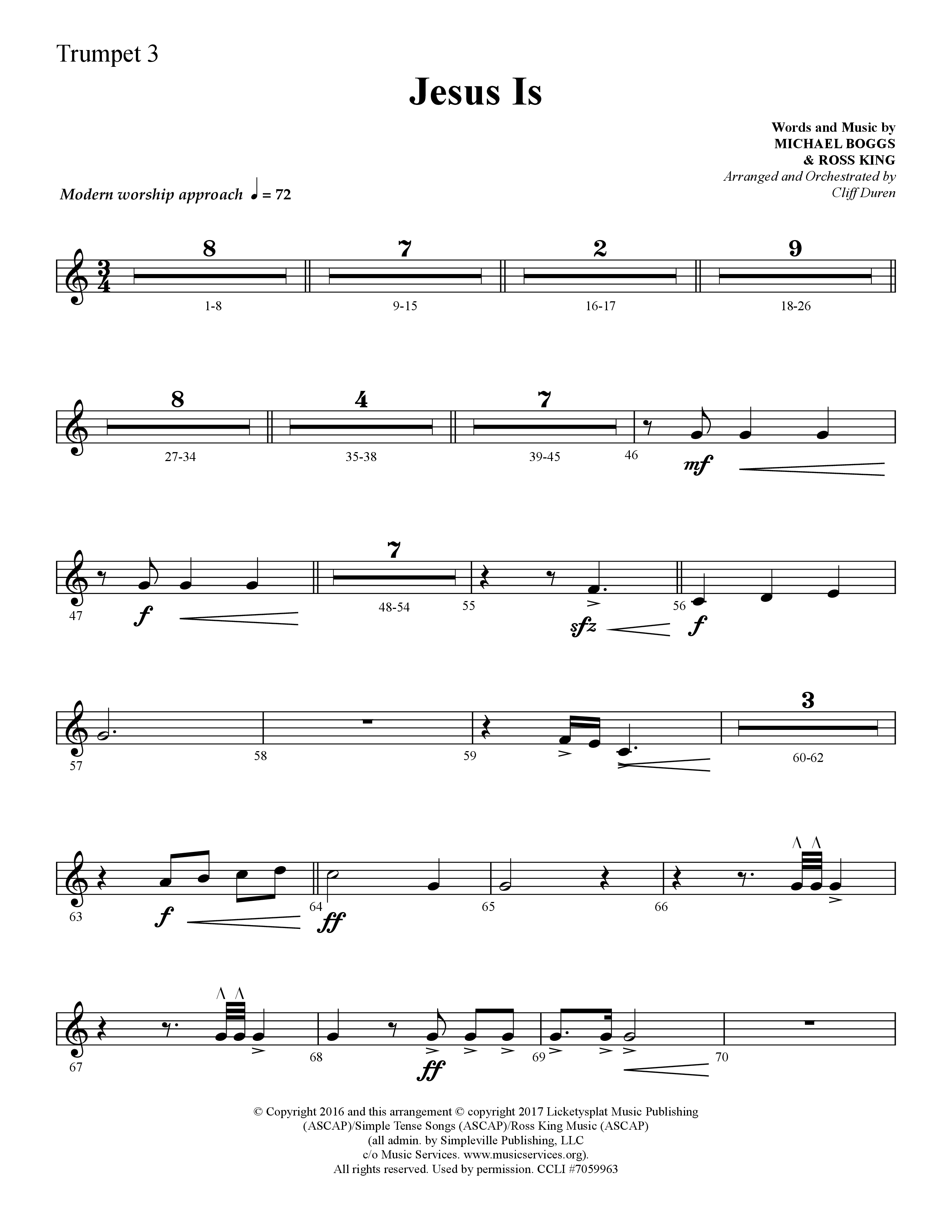 Jesus Is (Choral Anthem SATB) Trumpet 3 (Lifeway Choral / Arr. Cliff Duren)