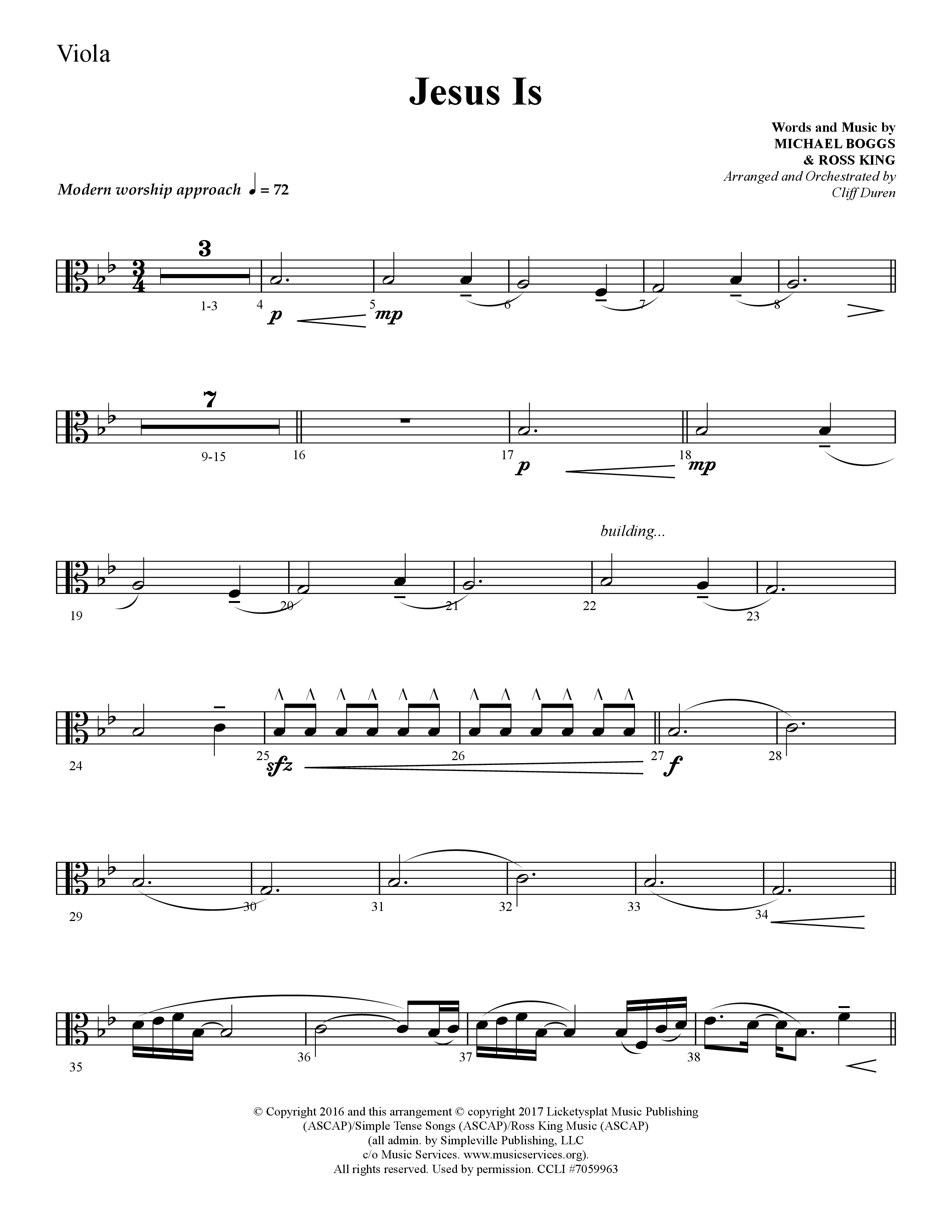 Jesus Is (Choral Anthem SATB) Viola (Lifeway Choral / Arr. Cliff Duren)