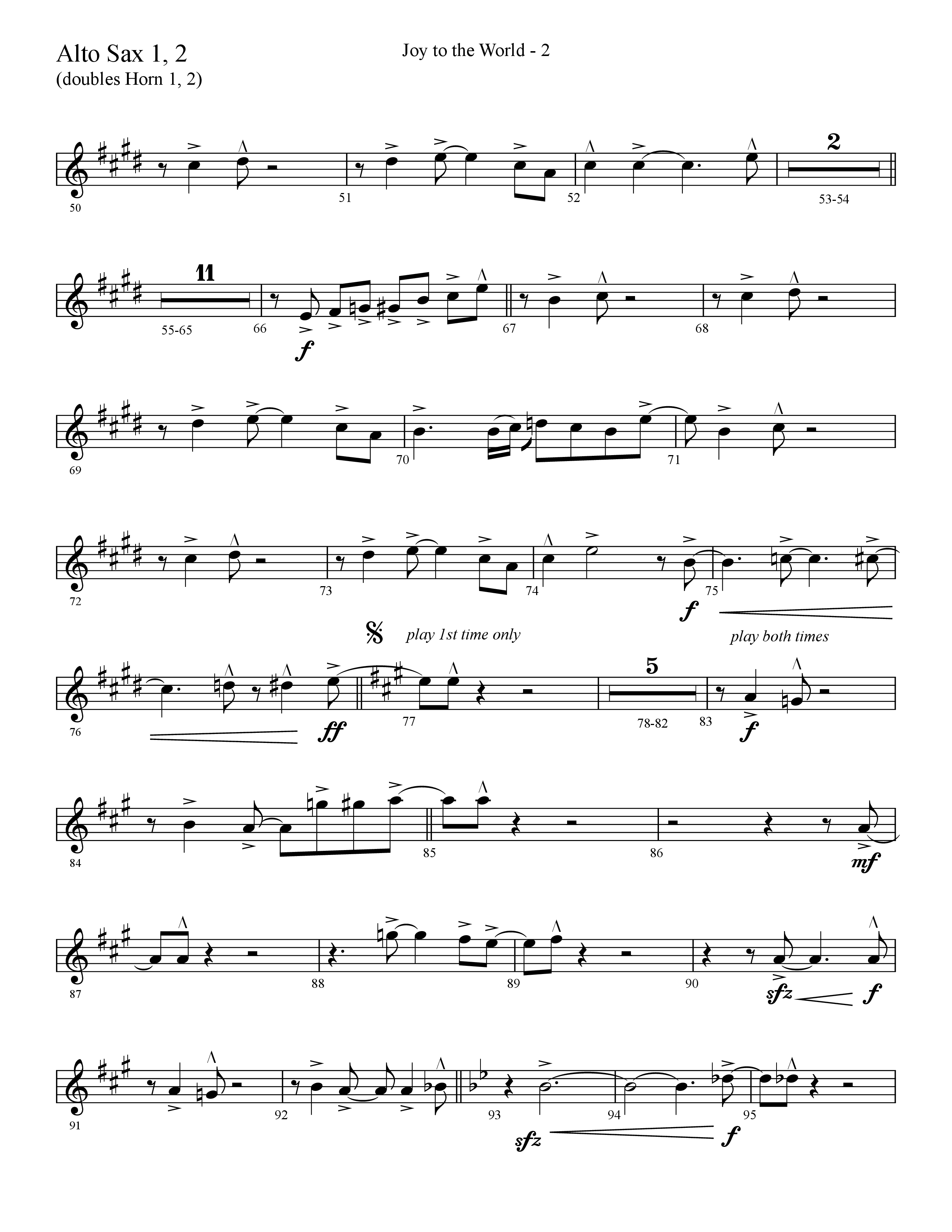 Joy To The World (Choral Anthem SATB) Alto Sax 1/2 (Lifeway Choral / Arr. Cliff Duren)