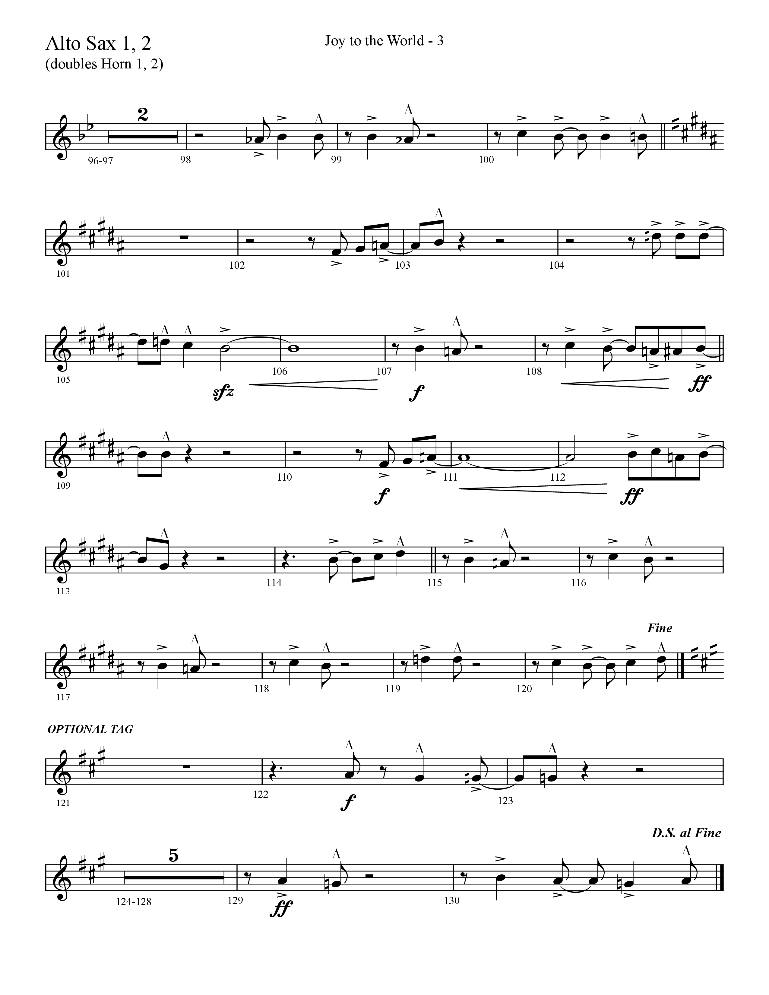 Joy To The World (Choral Anthem SATB) Alto Sax 1/2 (Lifeway Choral / Arr. Cliff Duren)