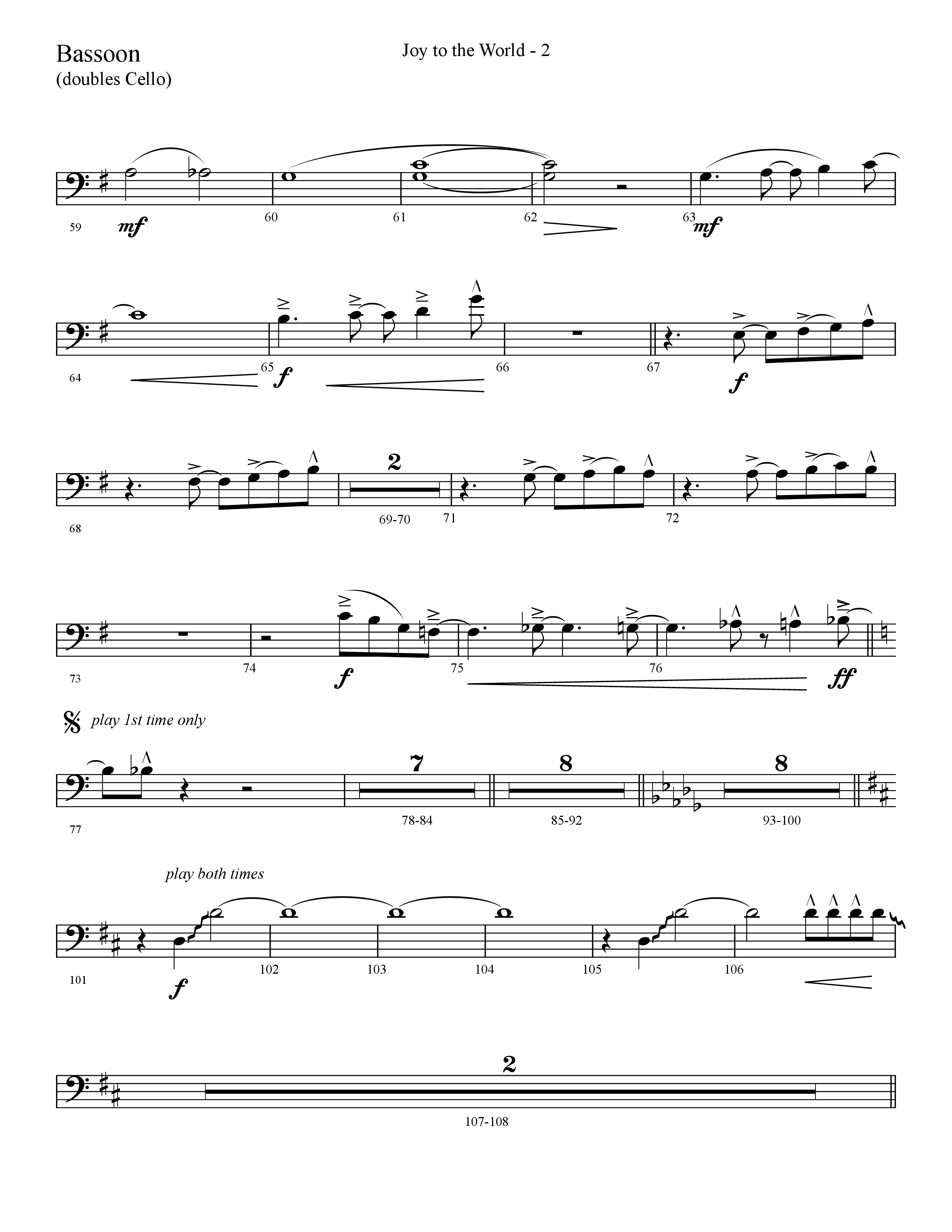 Joy To The World (Choral Anthem SATB) Bassoon (Lifeway Choral / Arr. Cliff Duren)