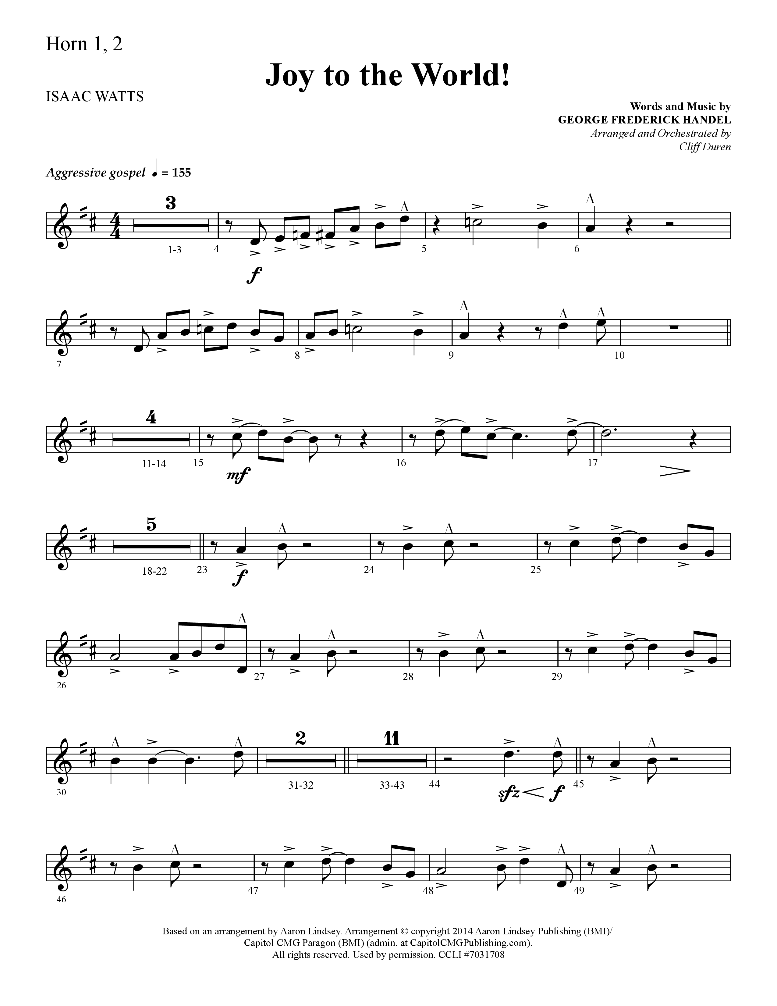 Joy To The World (Choral Anthem SATB) French Horn 1/2 (Lifeway Choral / Arr. Cliff Duren)