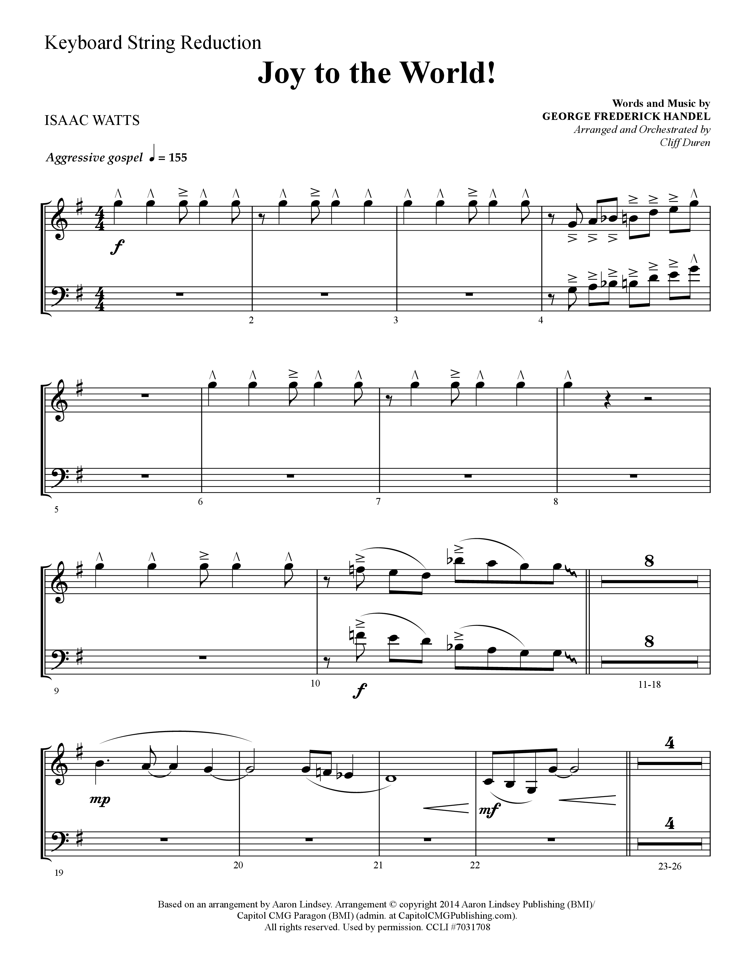 Joy To The World (Choral Anthem SATB) String Reduction (Lifeway Choral / Arr. Cliff Duren)