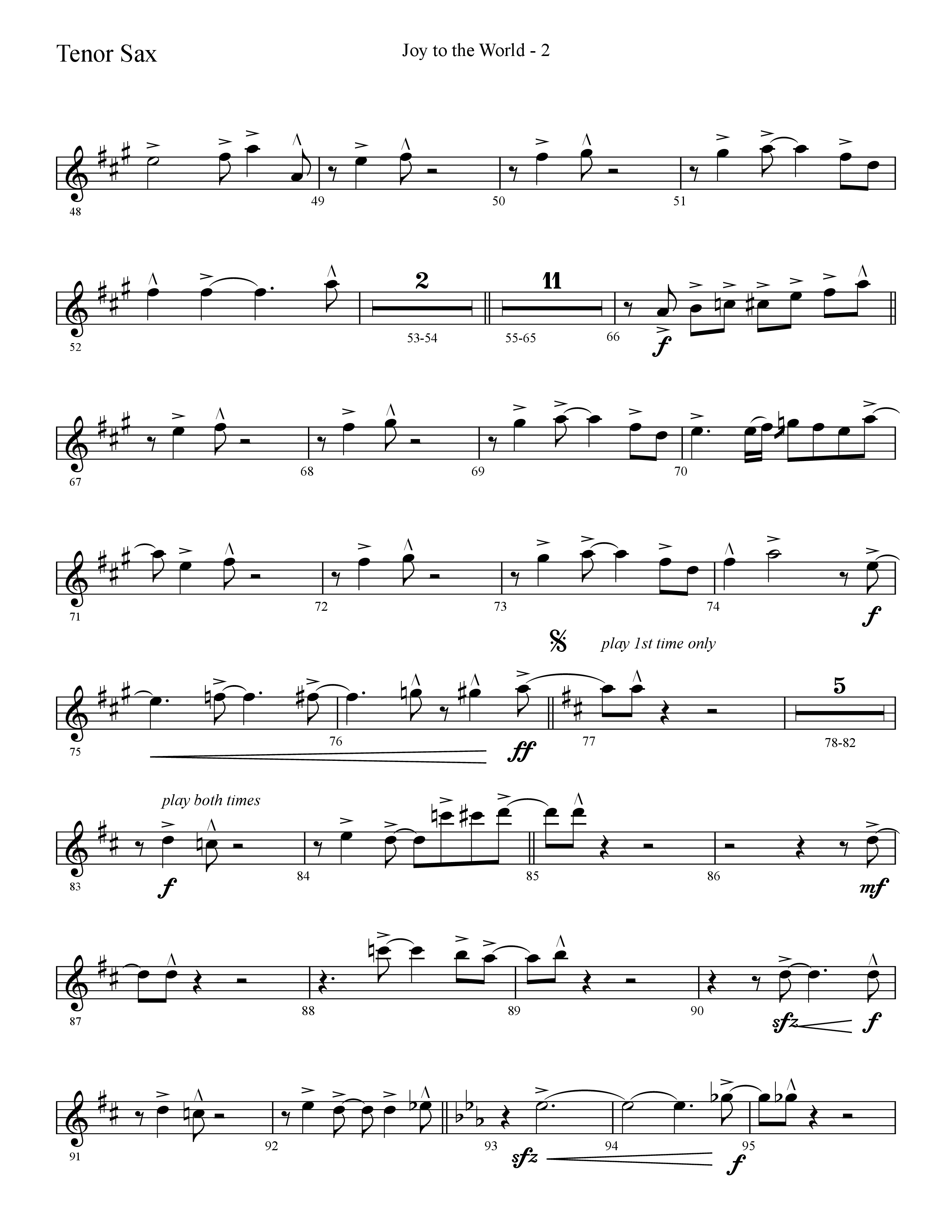 Joy To The World (Choral Anthem SATB) Tenor Sax 1 (Lifeway Choral / Arr. Cliff Duren)