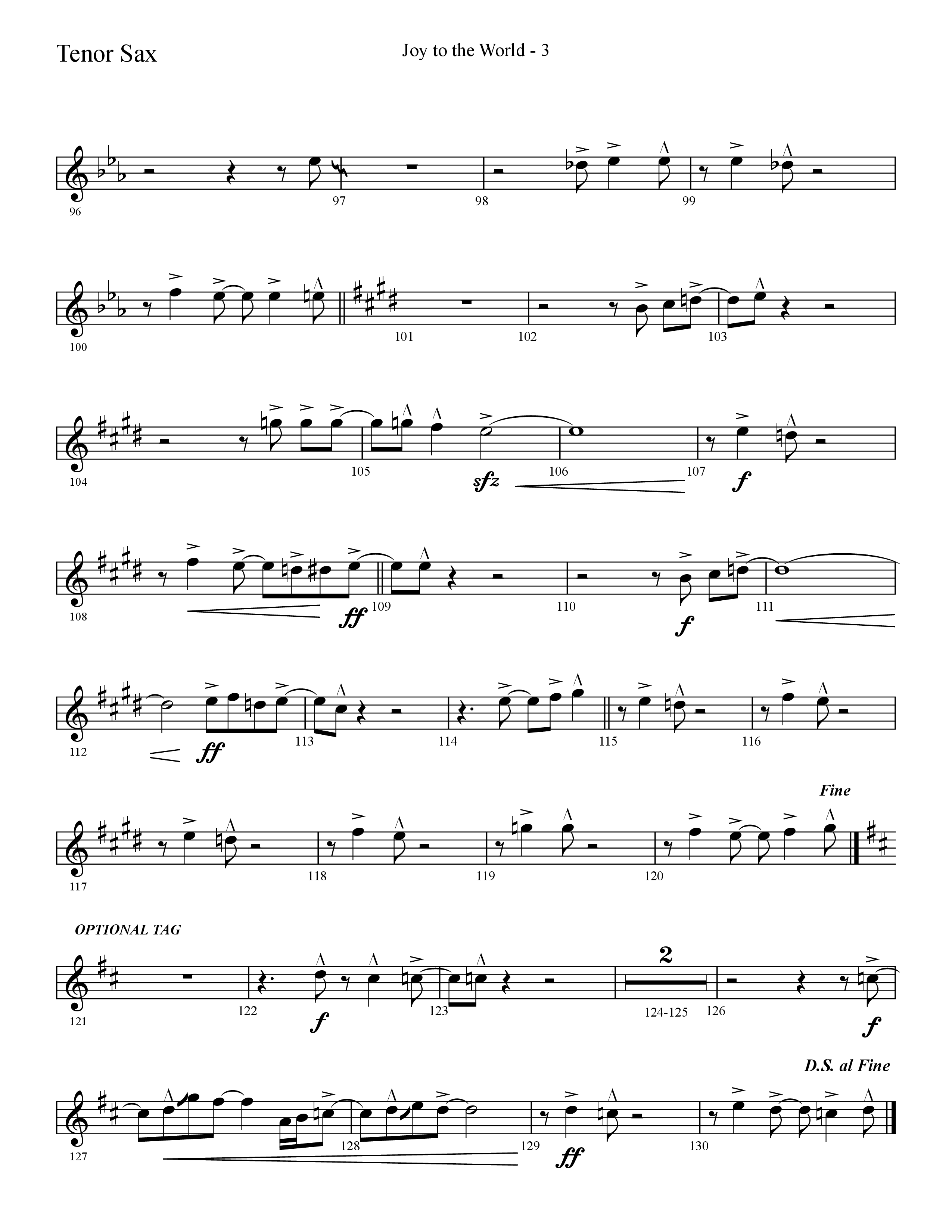 Joy To The World (Choral Anthem SATB) Tenor Sax 1 (Lifeway Choral / Arr. Cliff Duren)