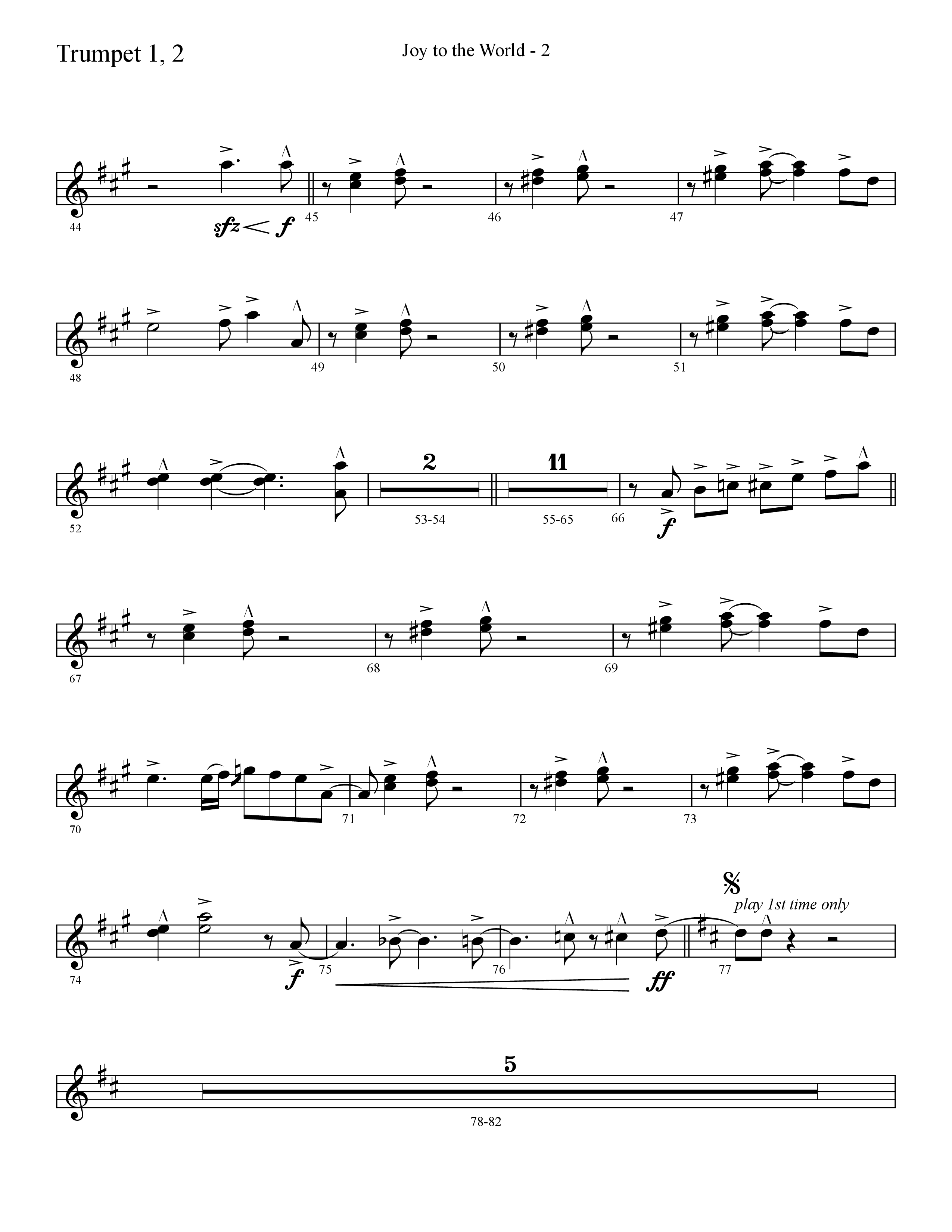 Joy To The World (Choral Anthem SATB) Trumpet 1,2 (Lifeway Choral / Arr. Cliff Duren)
