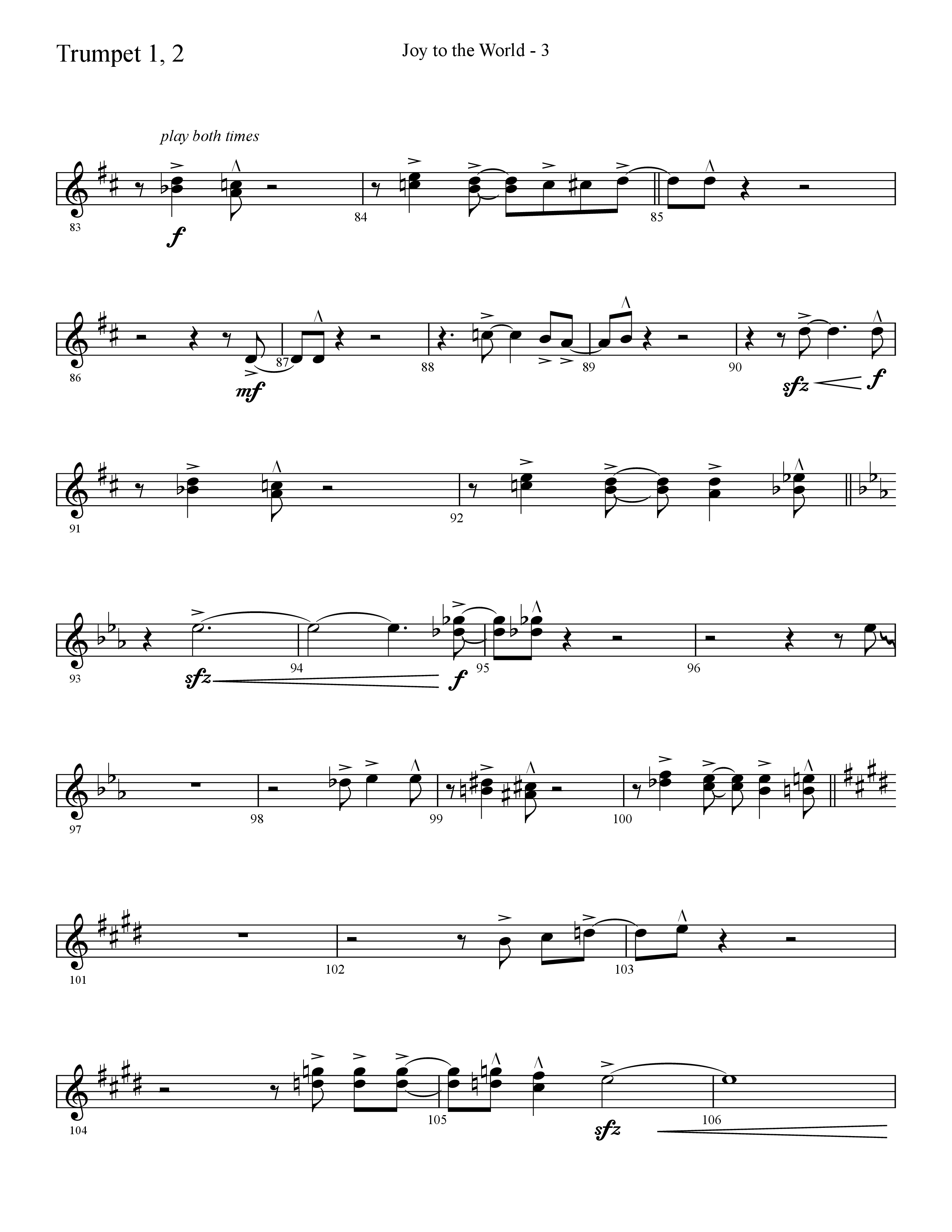 Joy To The World (Choral Anthem SATB) Trumpet 1,2 (Lifeway Choral / Arr. Cliff Duren)