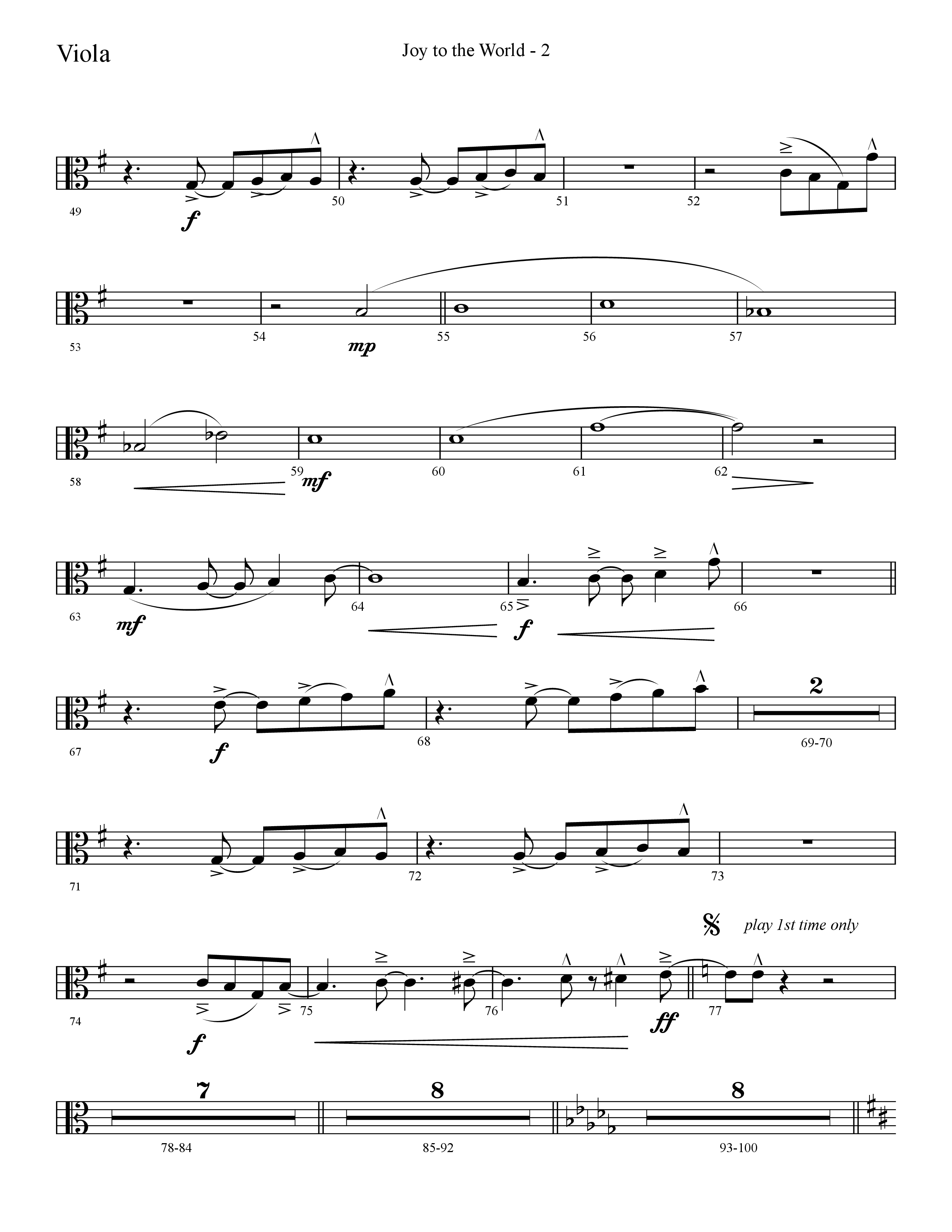 Joy To The World (Choral Anthem SATB) Viola (Lifeway Choral / Arr. Cliff Duren)