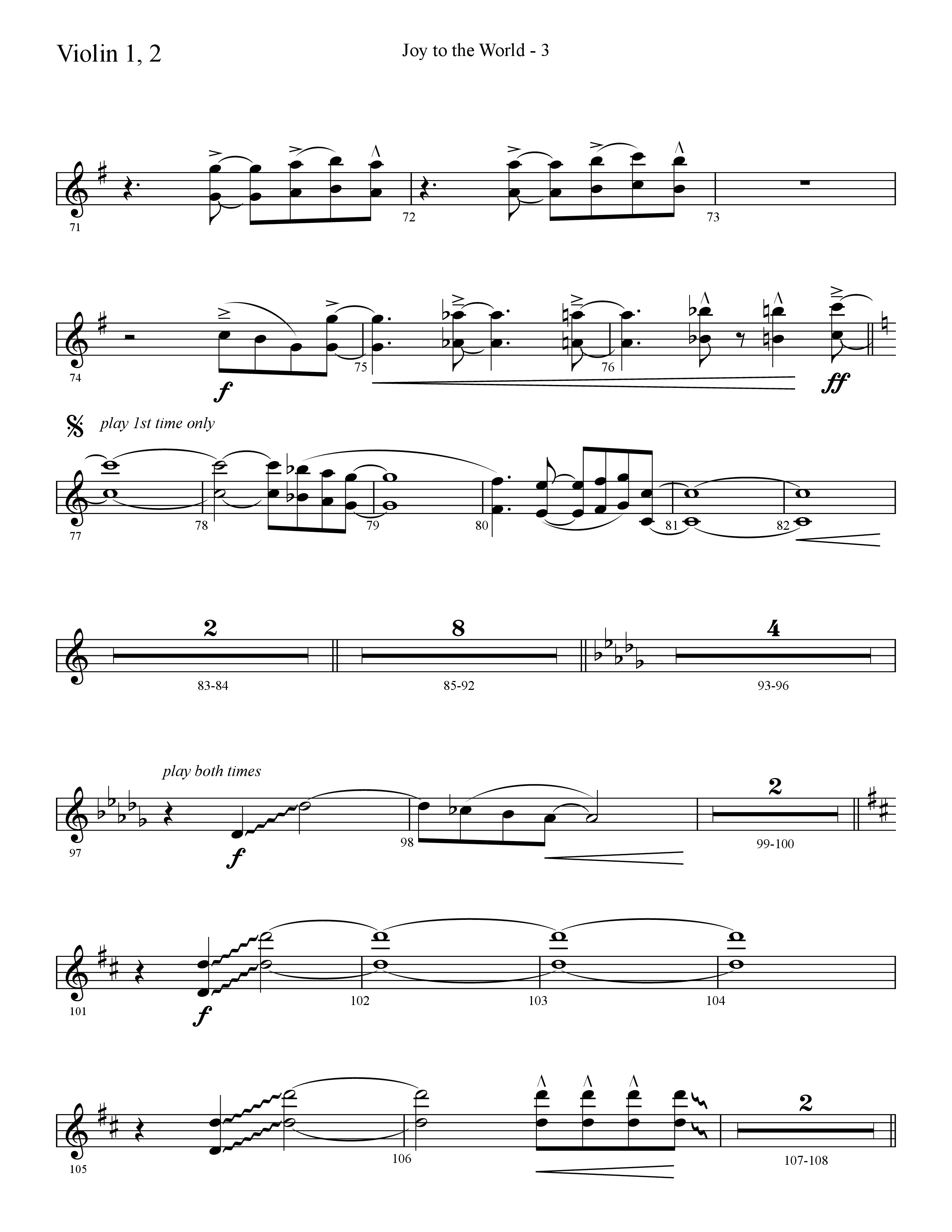 Joy To The World (Choral Anthem SATB) Violin 1/2 (Lifeway Choral / Arr. Cliff Duren)