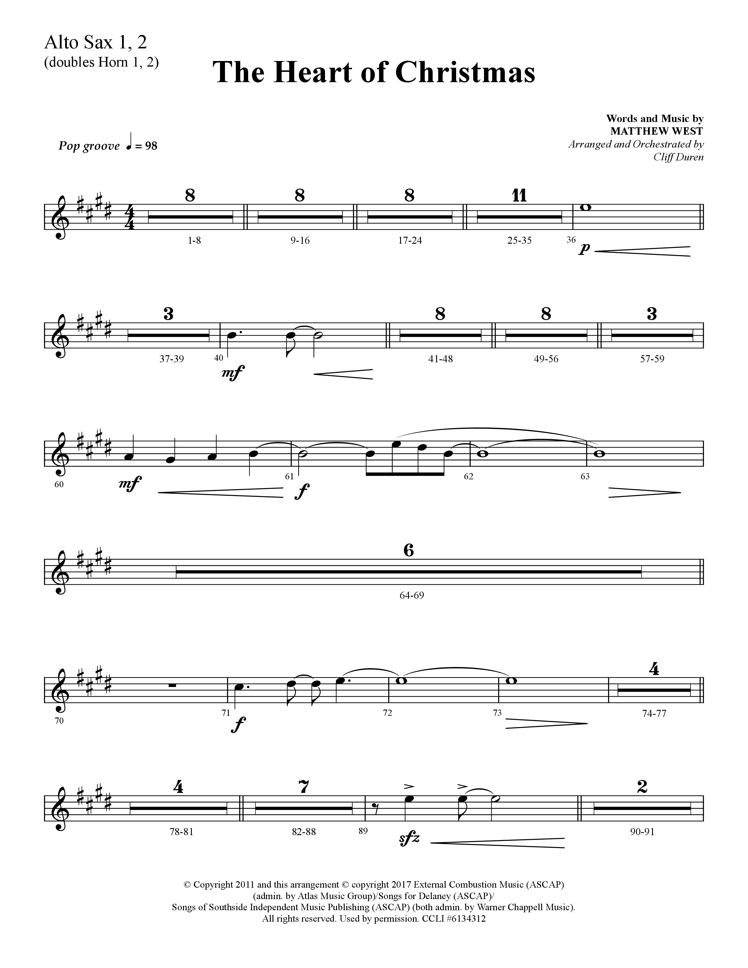 The Heart Of Christmas (Choral Anthem SATB) Alto Sax 1/2 (Lifeway Choral / Arr. Cliff Duren)