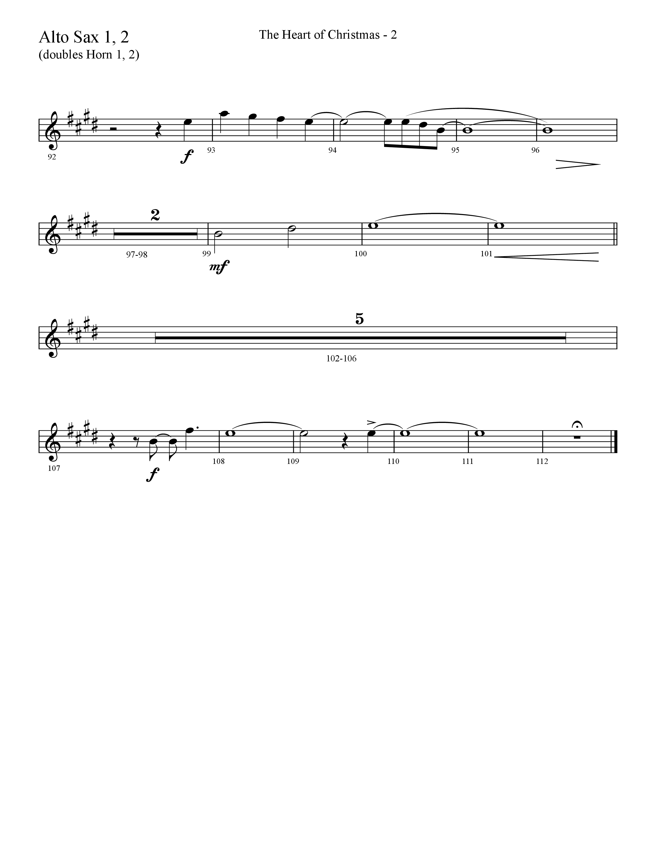 The Heart Of Christmas (Choral Anthem SATB) Alto Sax 1/2 (Lifeway Choral / Arr. Cliff Duren)