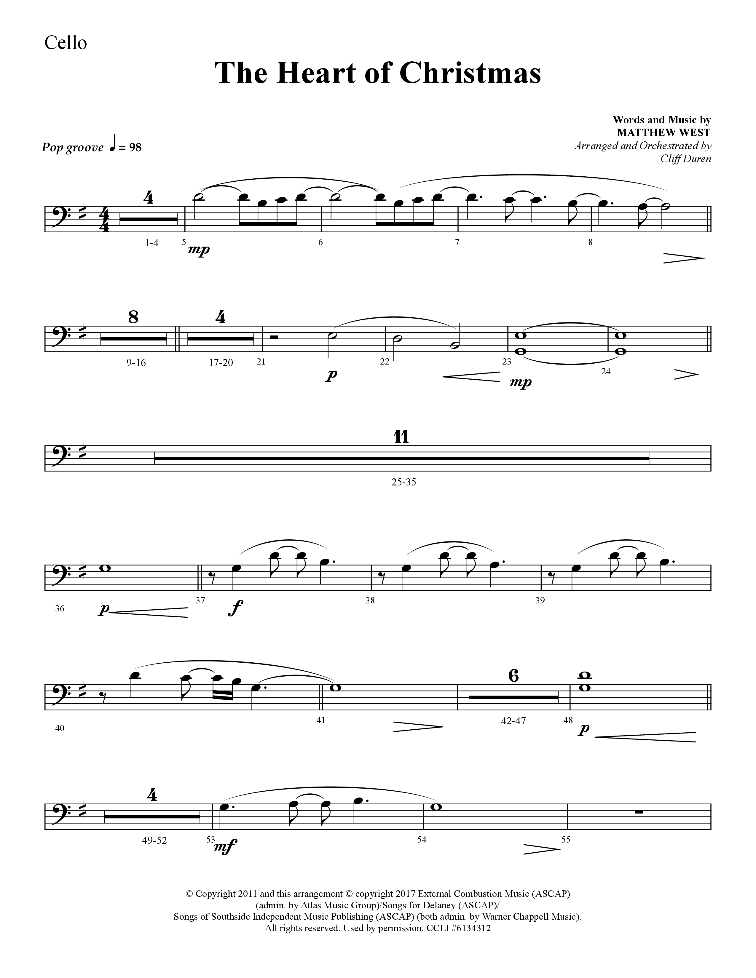 The Heart Of Christmas (Choral Anthem SATB) Cello (Lifeway Choral / Arr. Cliff Duren)