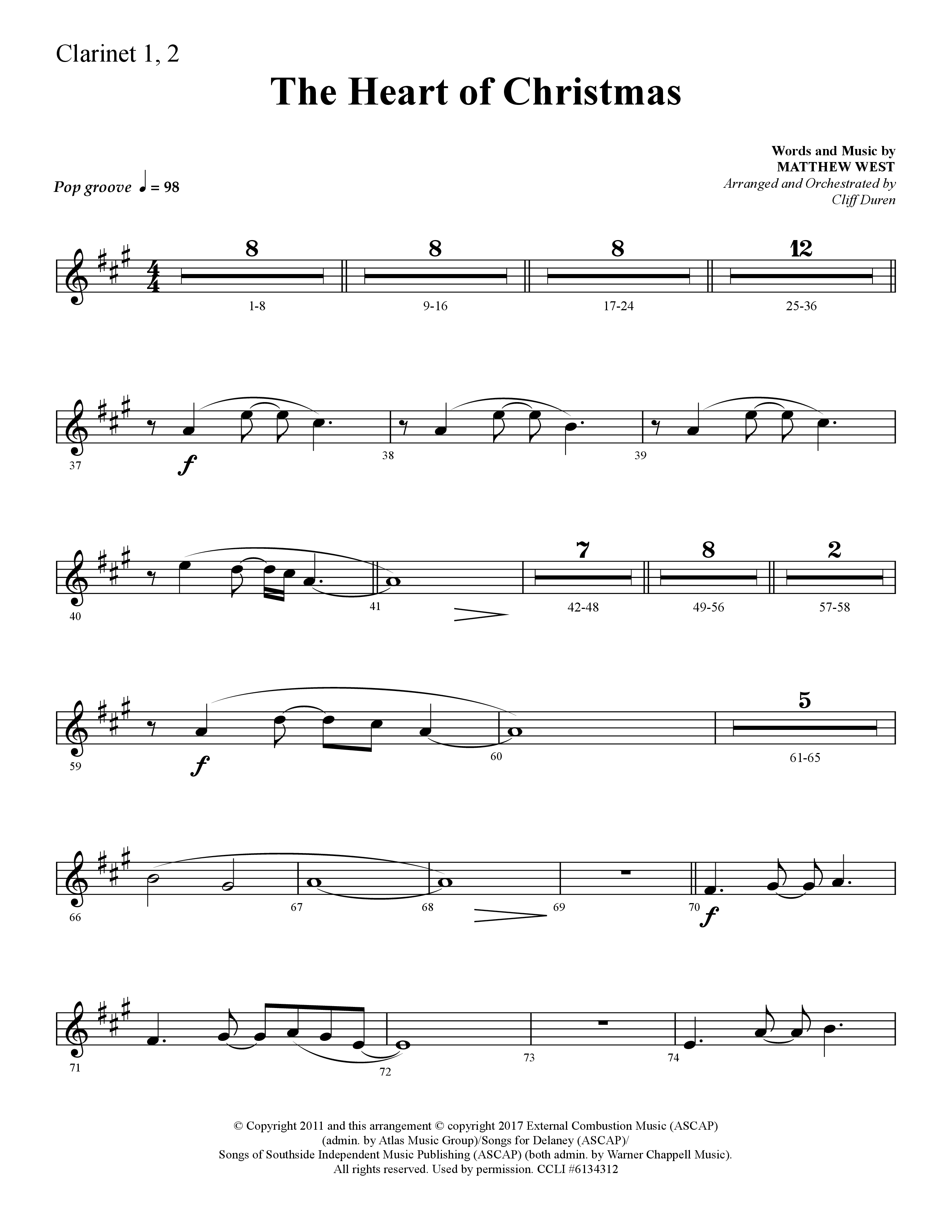 The Heart Of Christmas (Choral Anthem SATB) Clarinet 1/2 (Lifeway Choral / Arr. Cliff Duren)