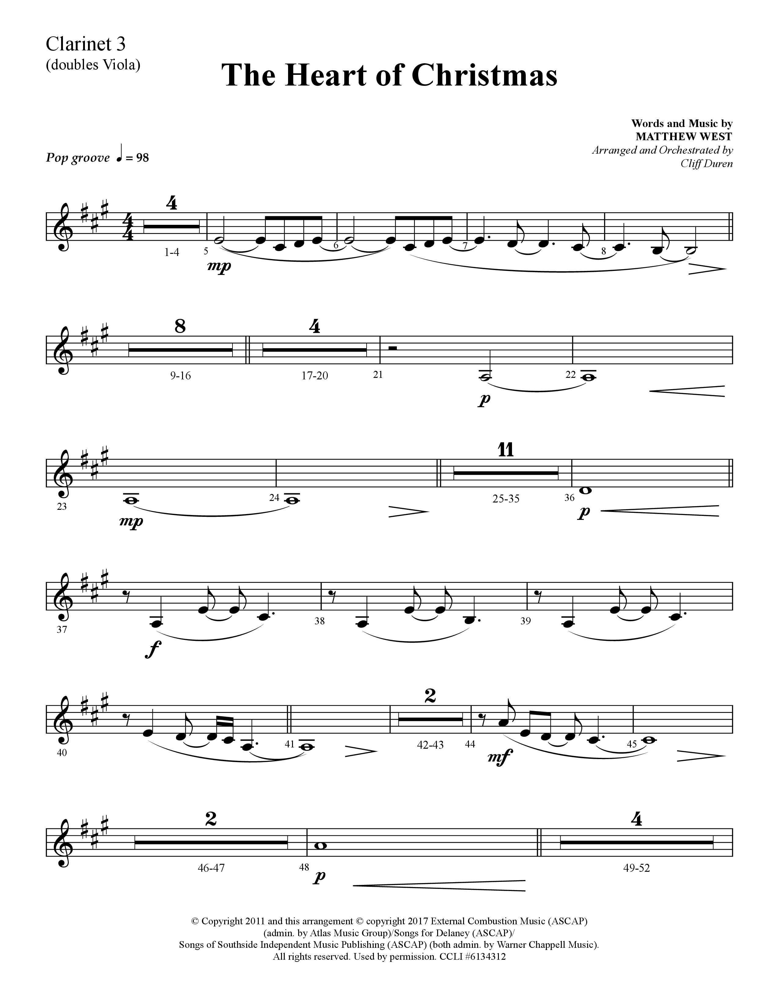 The Heart Of Christmas (Choral Anthem SATB) Clarinet 3 (Lifeway Choral / Arr. Cliff Duren)
