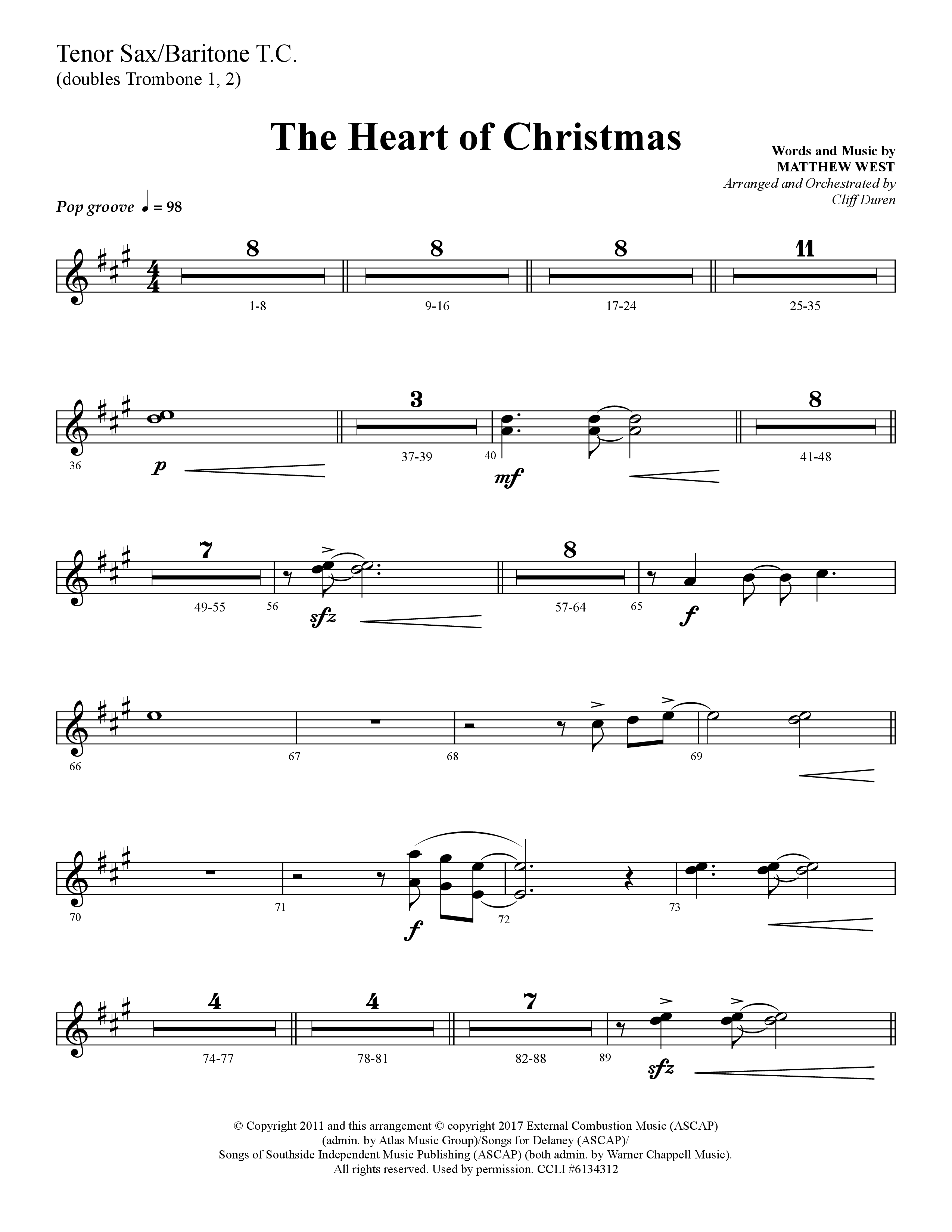 The Heart Of Christmas (Choral Anthem SATB) Tenor Sax/Baritone T.C. (Lifeway Choral / Arr. Cliff Duren)