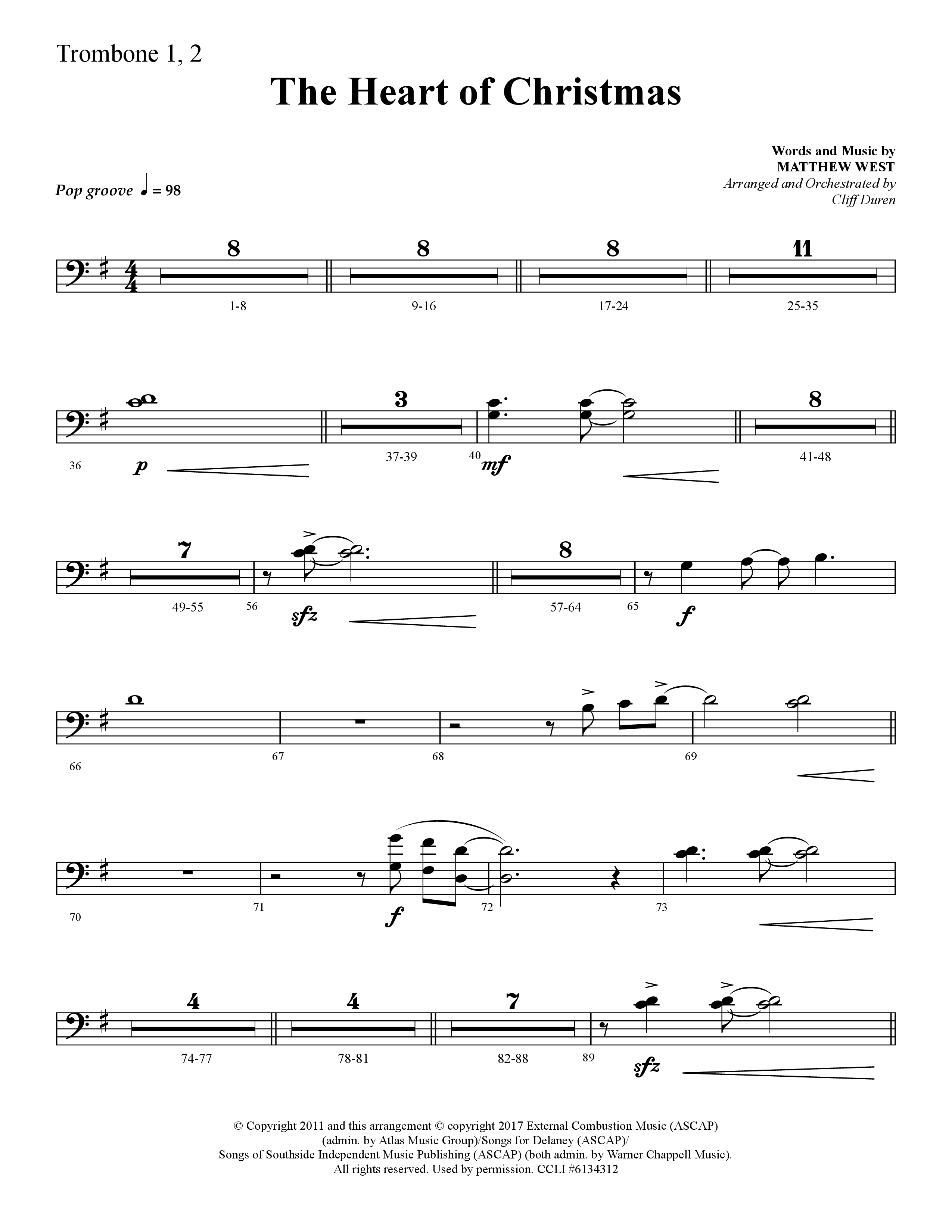 The Heart Of Christmas (Choral Anthem SATB) Trombone 1/2 (Lifeway Choral / Arr. Cliff Duren)