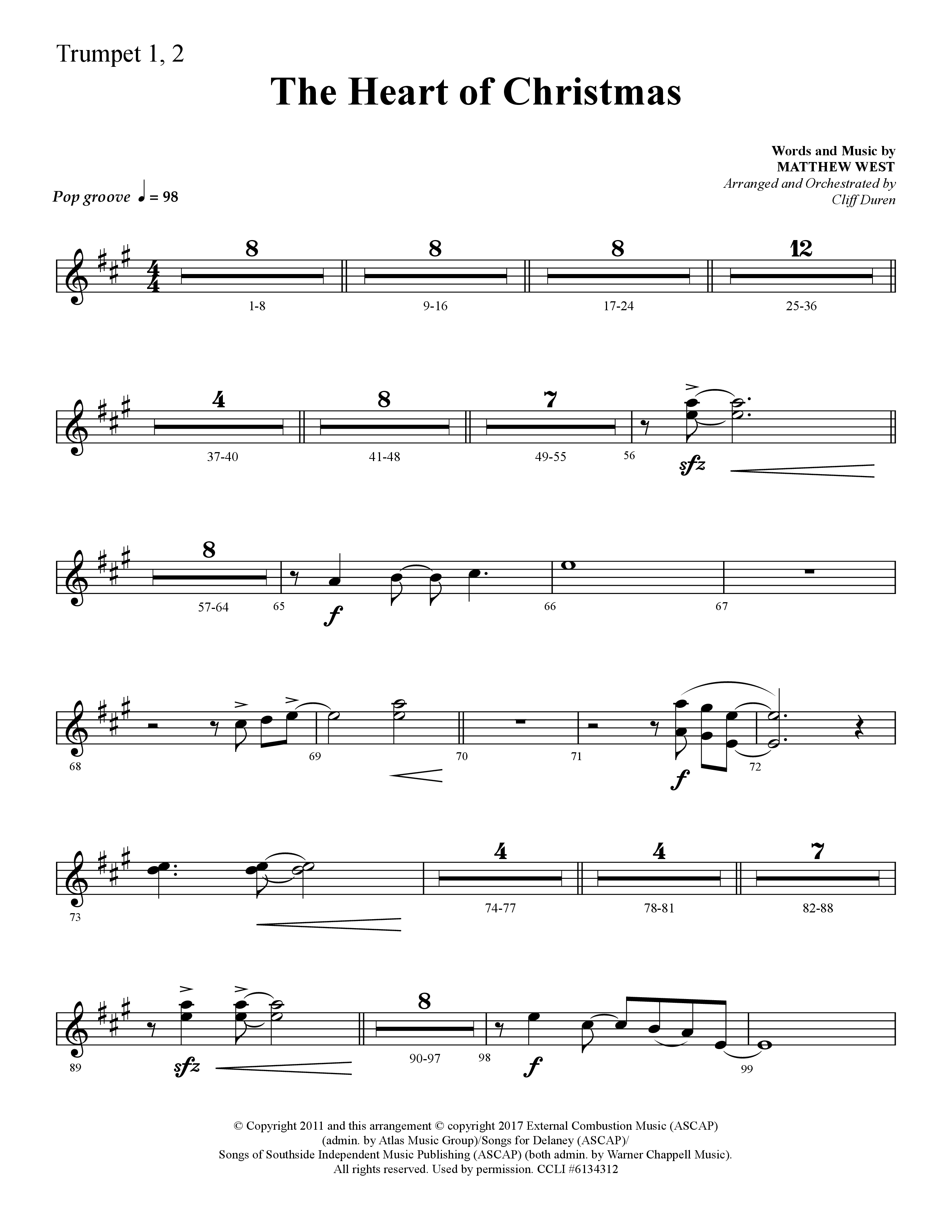 The Heart Of Christmas (Choral Anthem SATB) Trumpet 1,2 (Lifeway Choral / Arr. Cliff Duren)