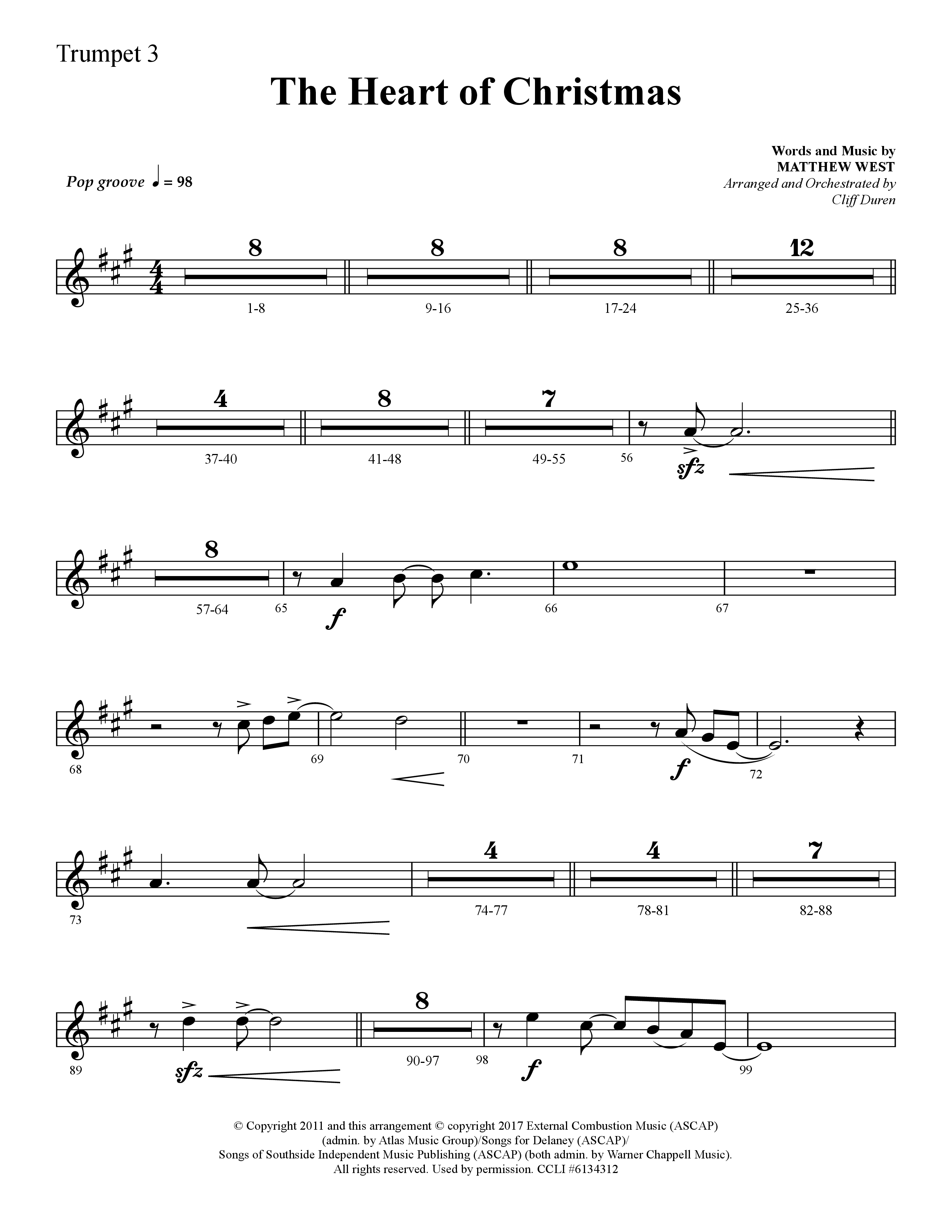 The Heart Of Christmas (Choral Anthem SATB) Trumpet 3 (Lifeway Choral / Arr. Cliff Duren)