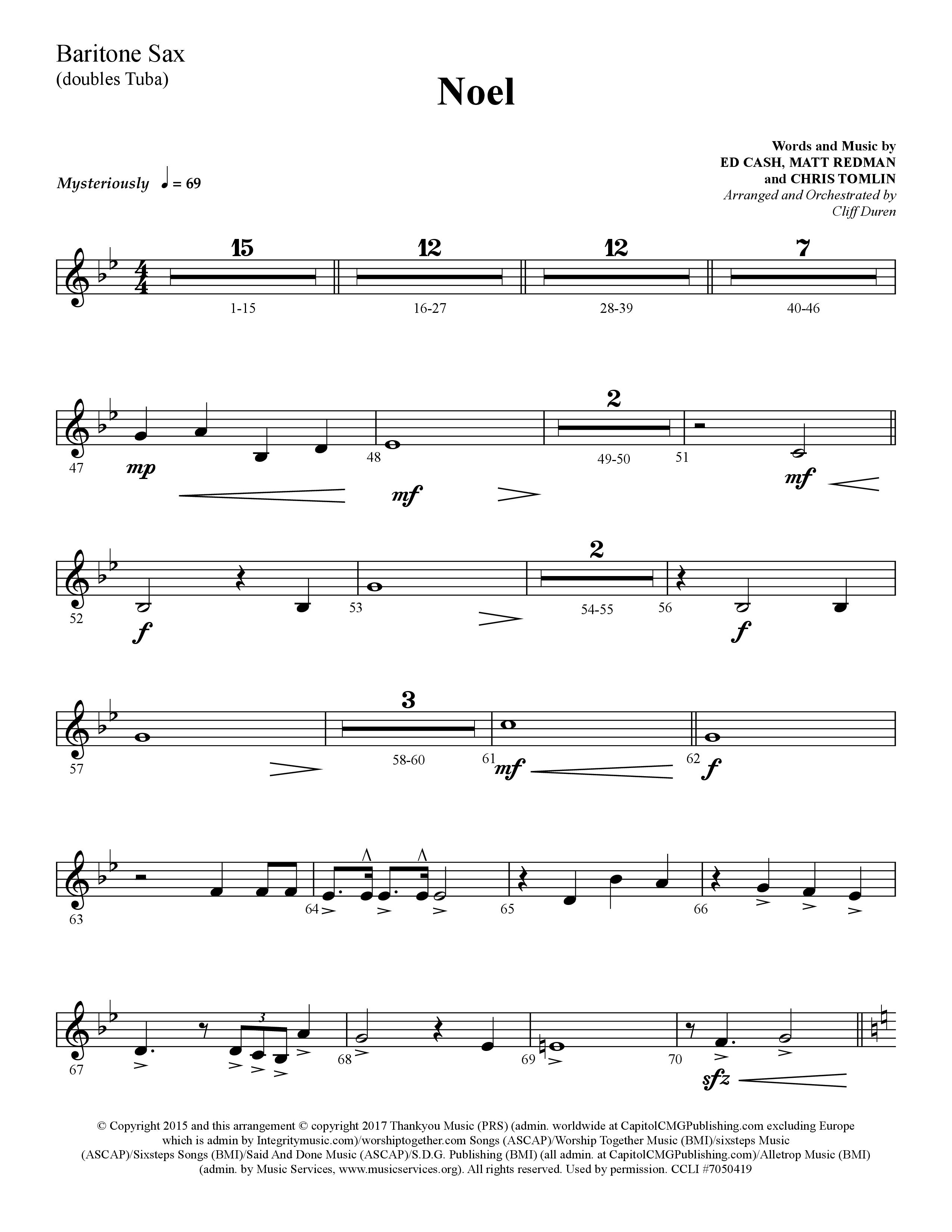 Noel (He Shall Reign Forevermore) (Choral Anthem SATB) Bari Sax (Lifeway Choral / Arr. Cliff Duren)