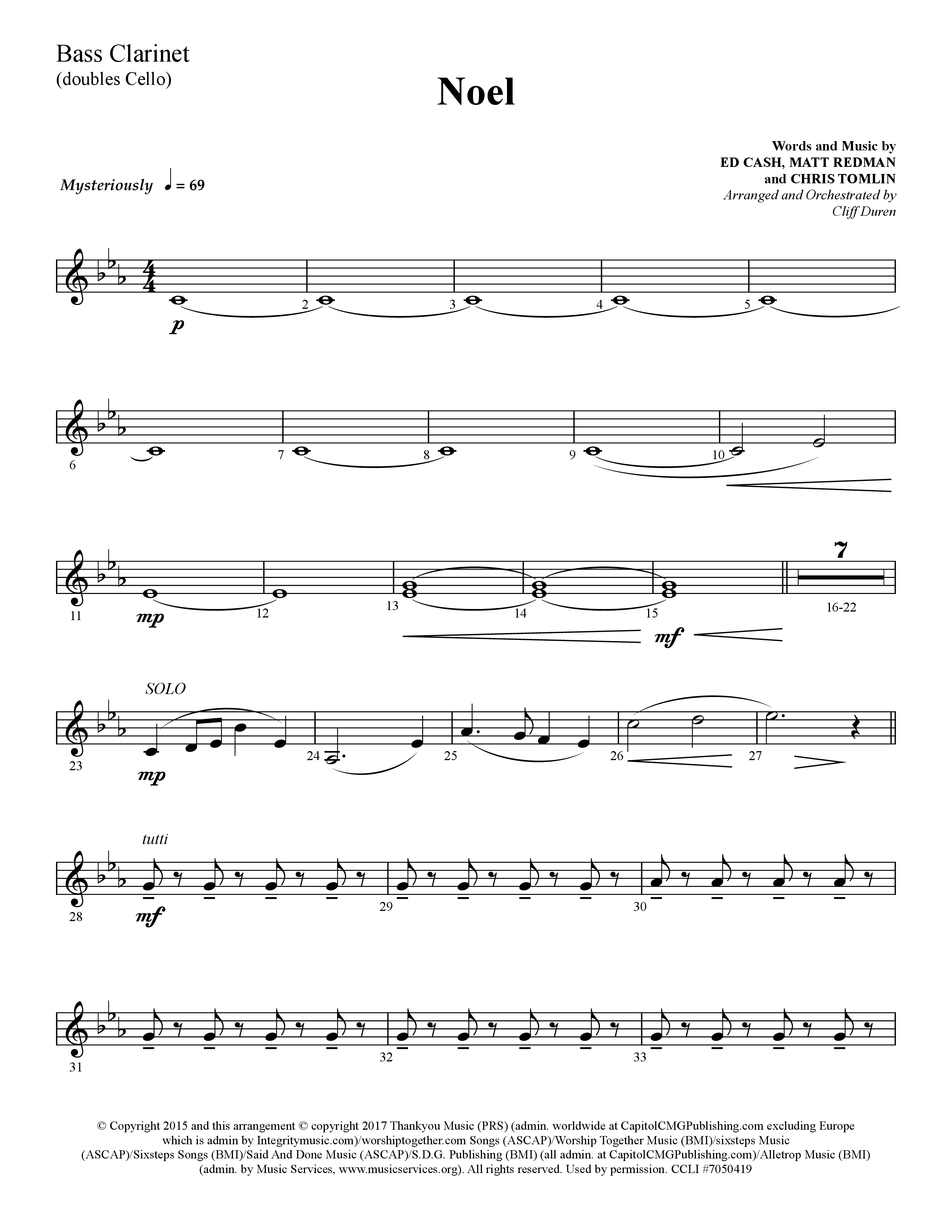 Noel (He Shall Reign Forevermore) (Choral Anthem SATB) Bass Clarinet (Lifeway Choral / Arr. Cliff Duren)