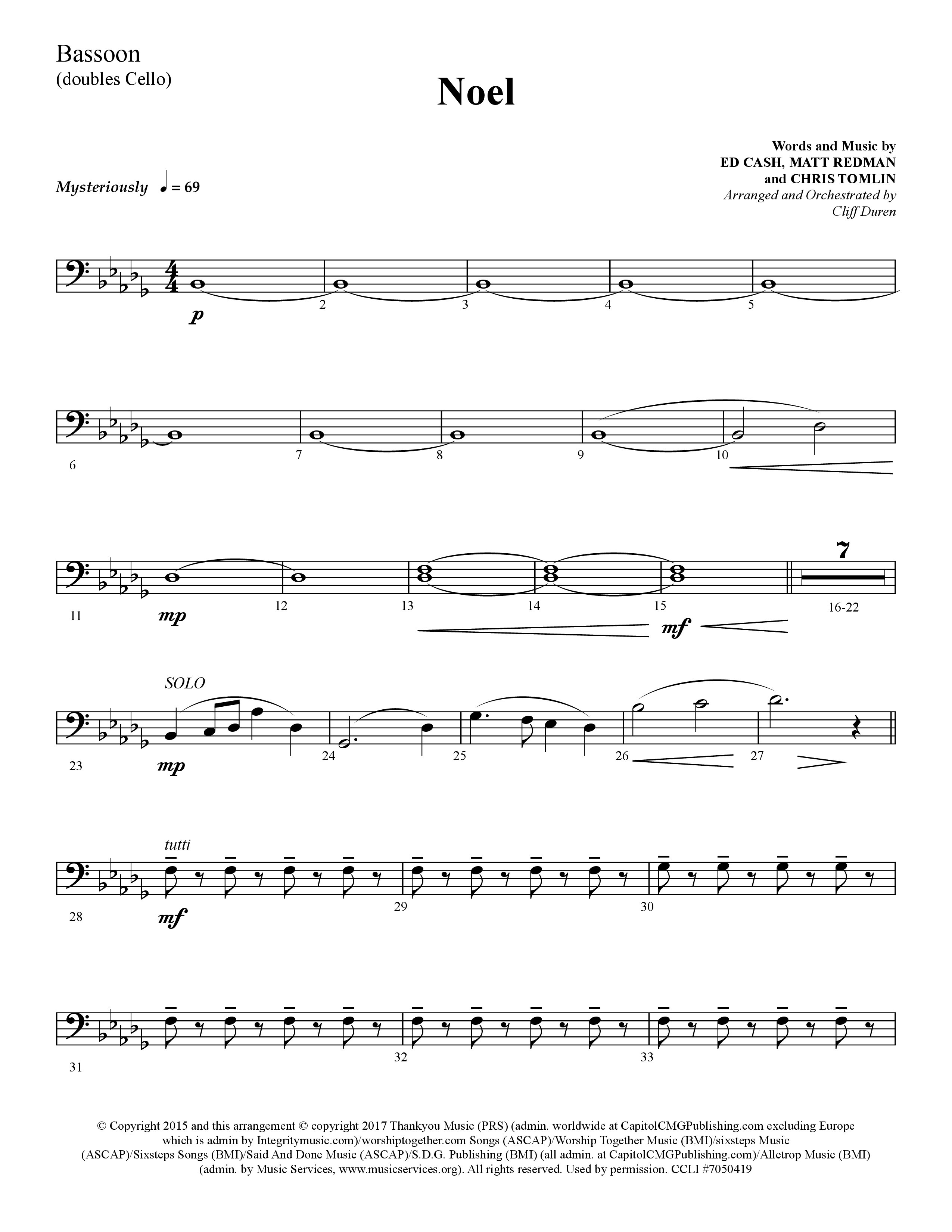 Noel (He Shall Reign Forevermore) (Choral Anthem SATB) Bassoon (Lifeway Choral / Arr. Cliff Duren)