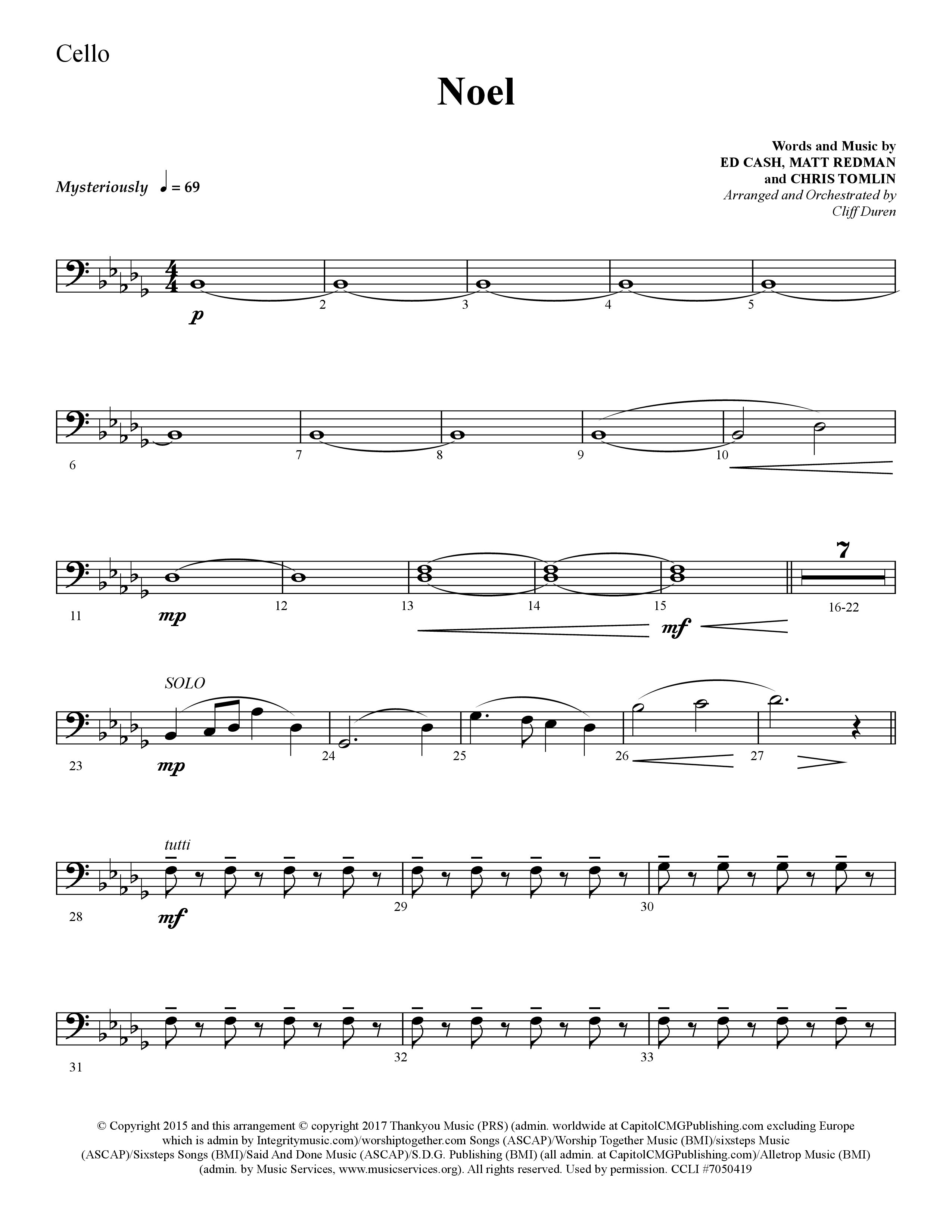 Noel (He Shall Reign Forevermore) (Choral Anthem SATB) Cello (Lifeway Choral / Arr. Cliff Duren)