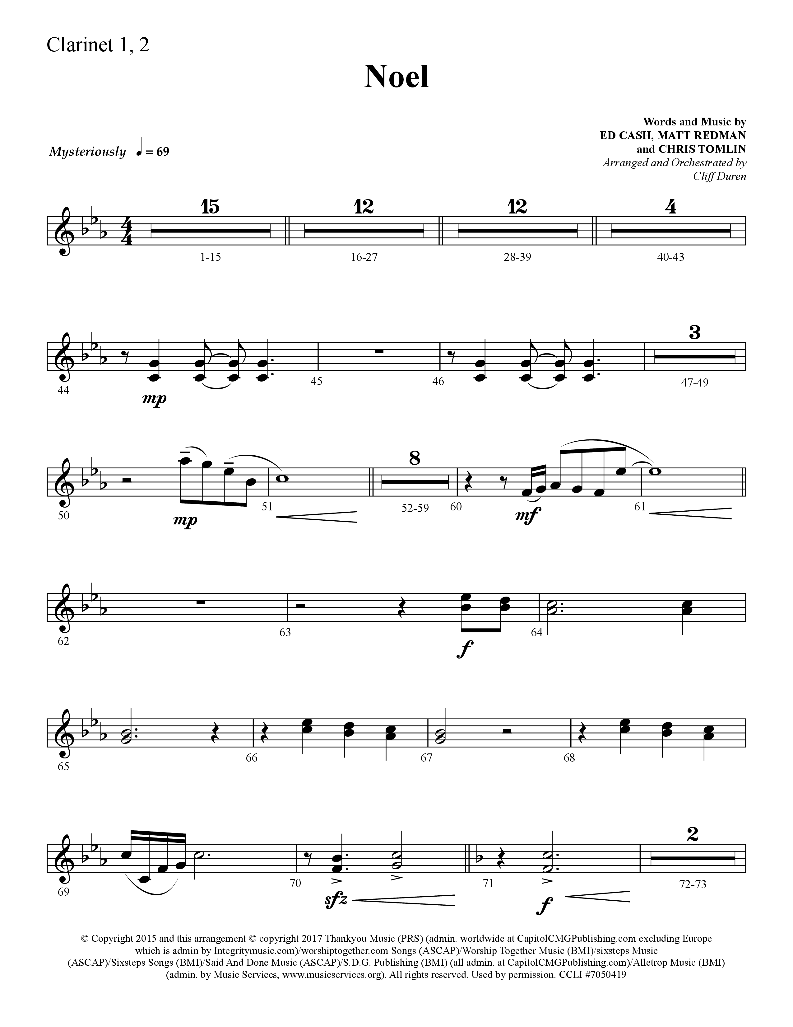 Noel (He Shall Reign Forevermore) (Choral Anthem SATB) Clarinet 1/2 (Lifeway Choral / Arr. Cliff Duren)