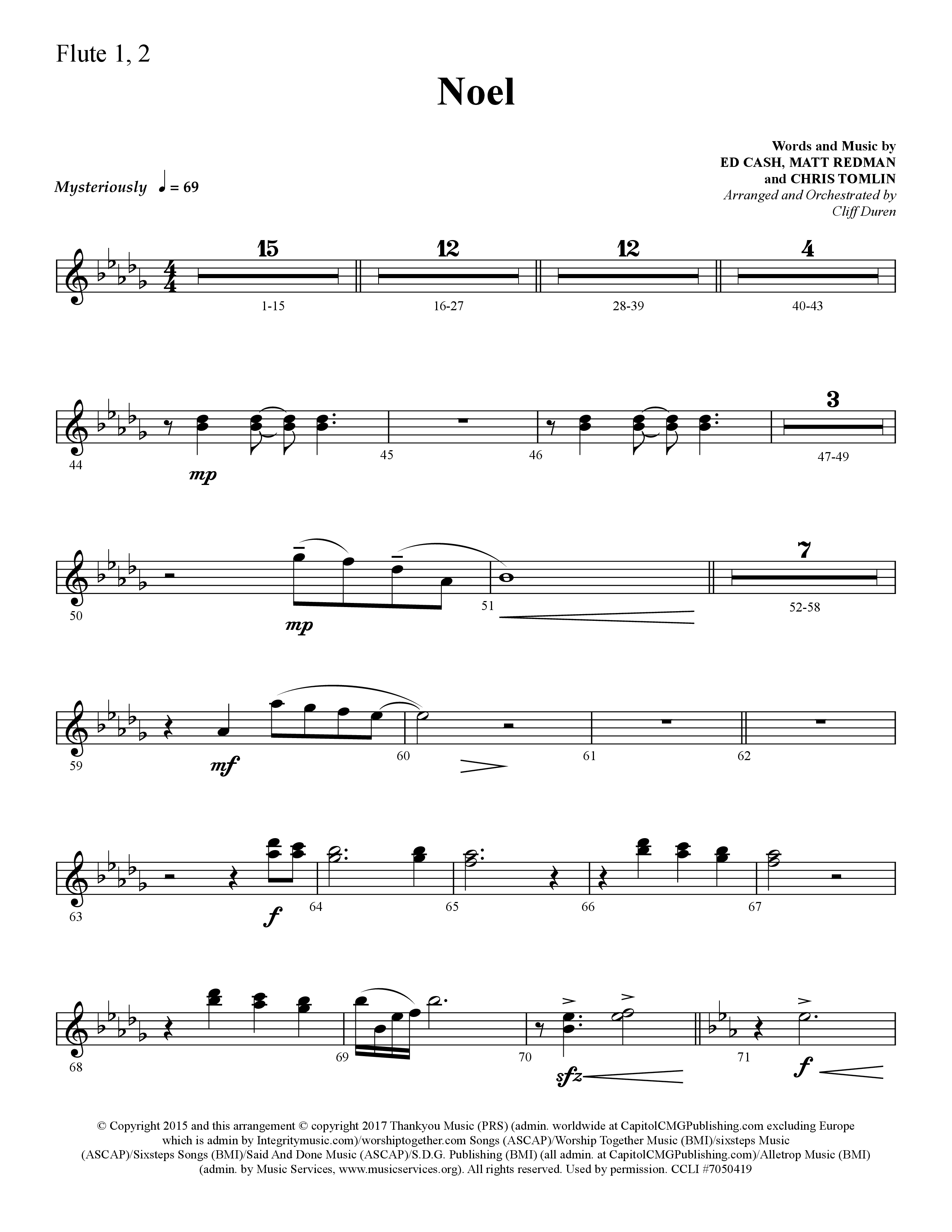 Noel (He Shall Reign Forevermore) (Choral Anthem SATB) Flute 1/2 (Lifeway Choral / Arr. Cliff Duren)