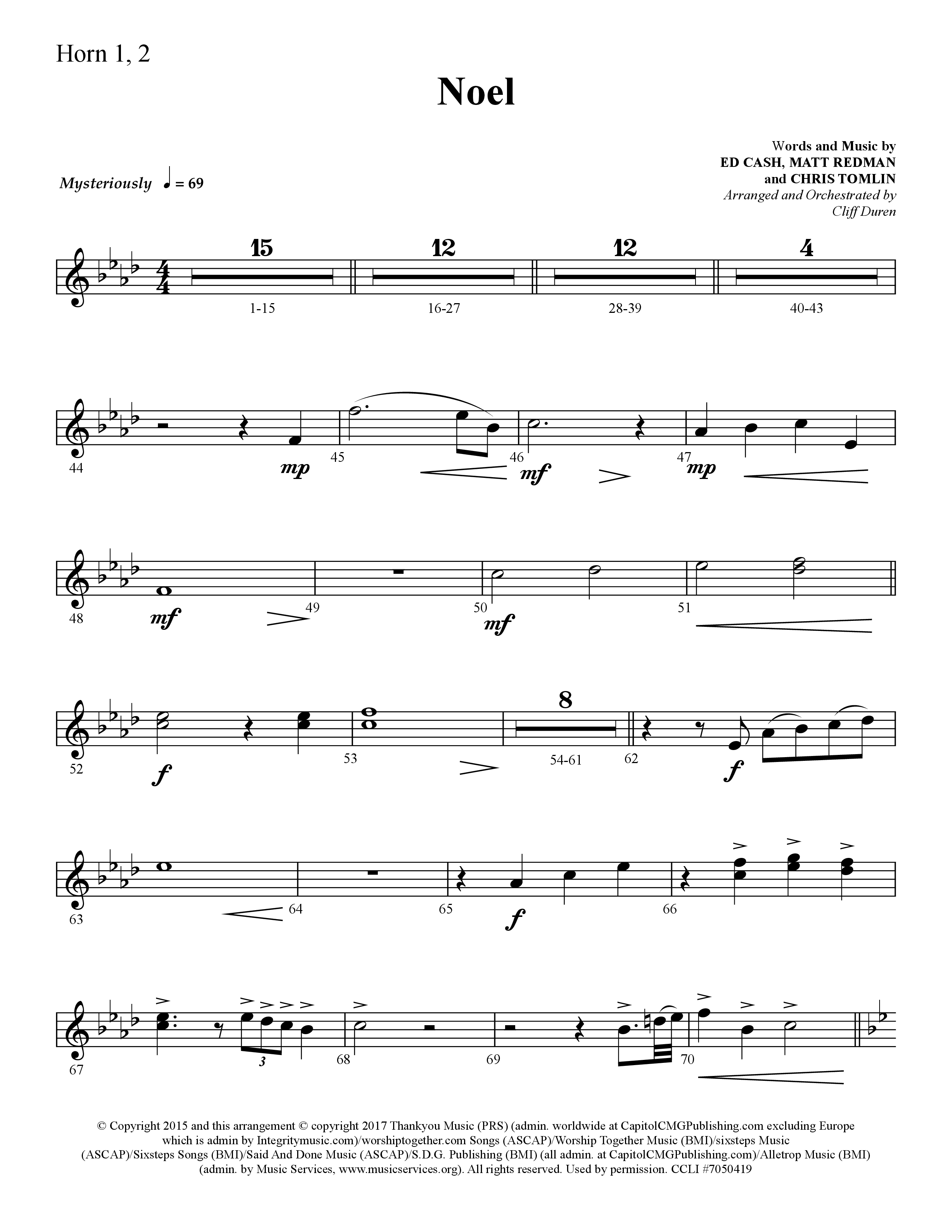 Noel (He Shall Reign Forevermore) (Choral Anthem SATB) French Horn 1/2 (Lifeway Choral / Arr. Cliff Duren)