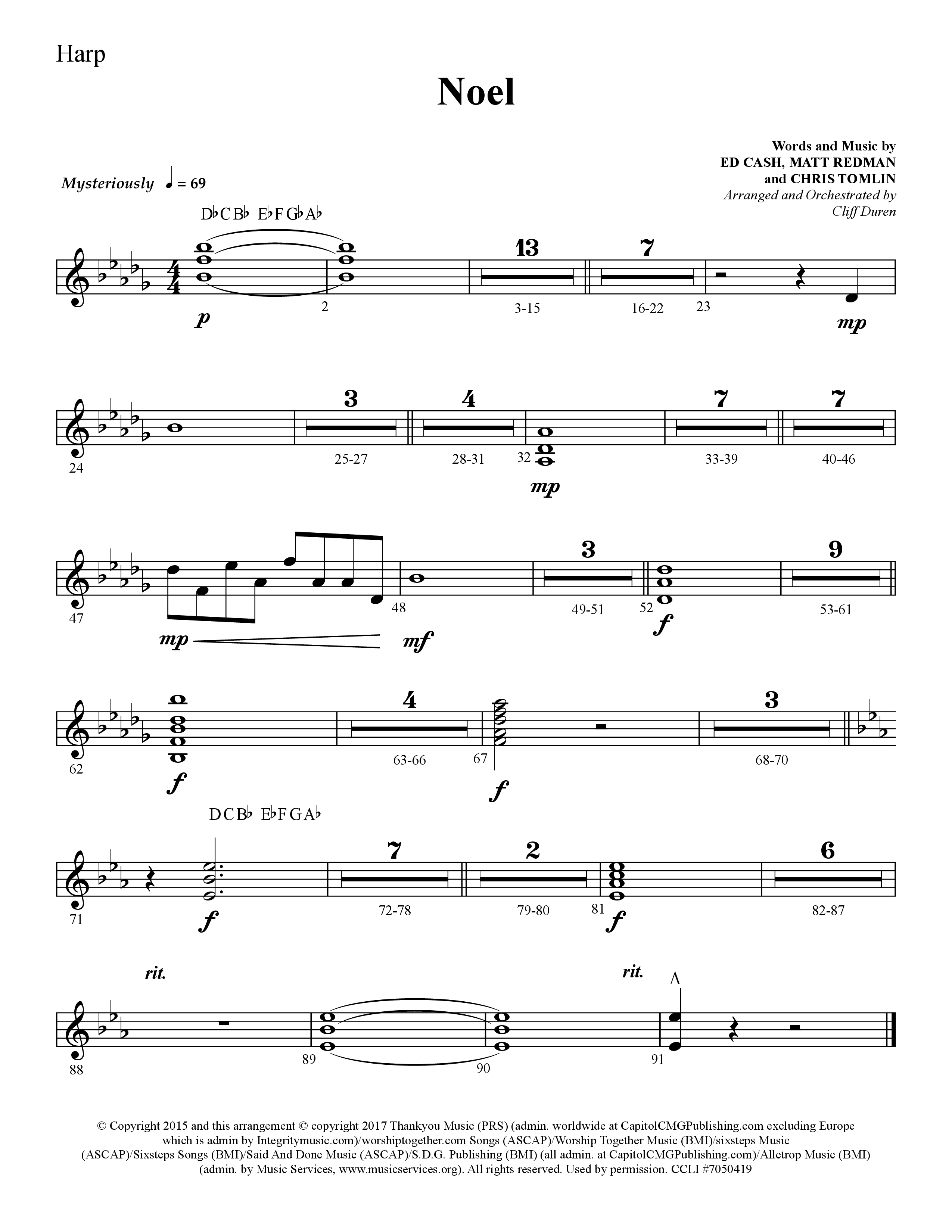 Noel (He Shall Reign Forevermore) (Choral Anthem SATB) Harp (Lifeway Choral / Arr. Cliff Duren)