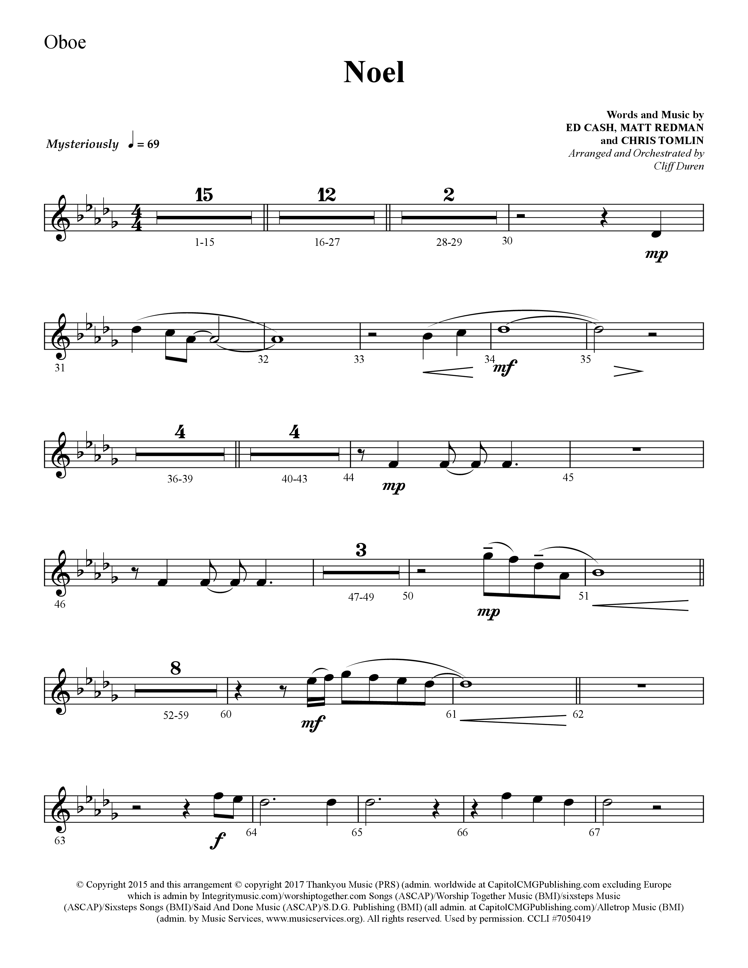 Noel (He Shall Reign Forevermore) (Choral Anthem SATB) Oboe (Lifeway Choral / Arr. Cliff Duren)