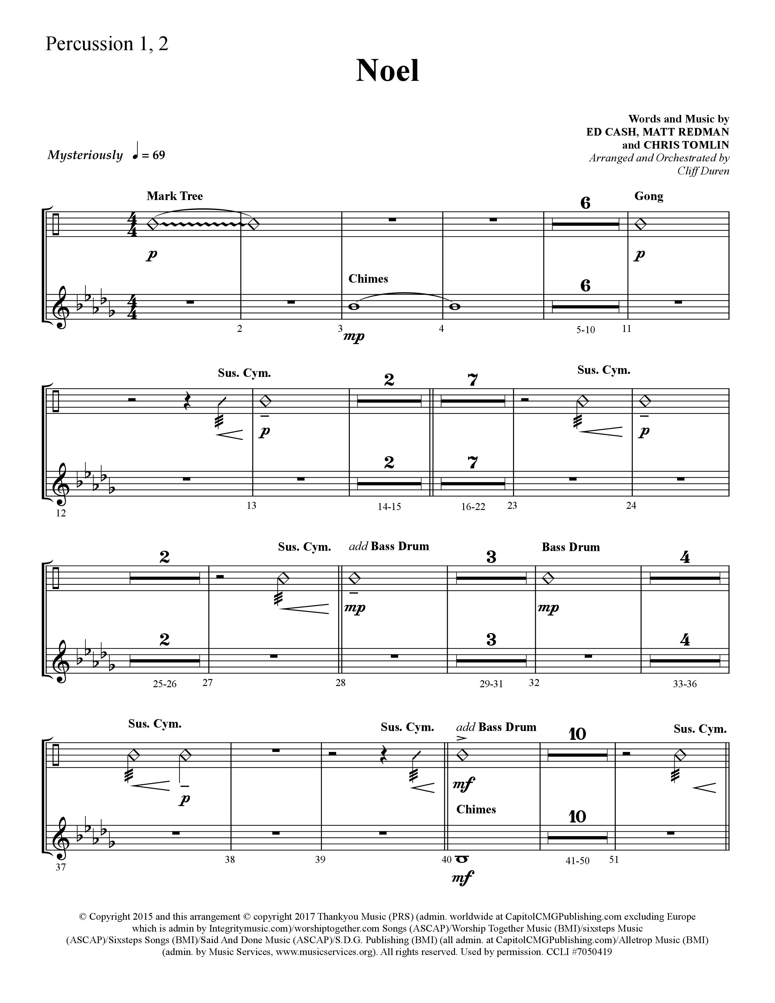 Noel (He Shall Reign Forevermore) (Choral Anthem SATB) Percussion 1/2 (Lifeway Choral / Arr. Cliff Duren)
