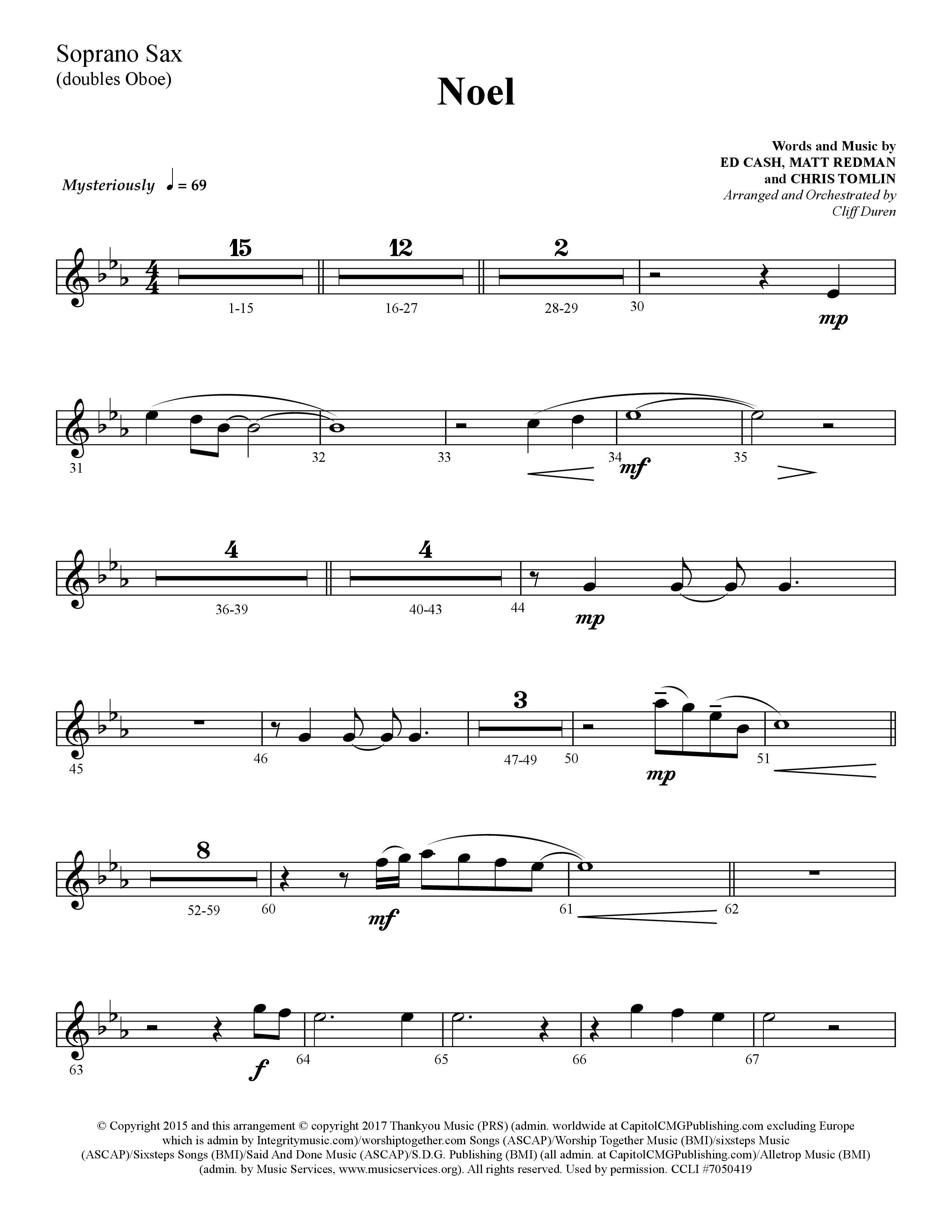 Noel (He Shall Reign Forevermore) (Choral Anthem SATB) Soprano Sax (Lifeway Choral / Arr. Cliff Duren)