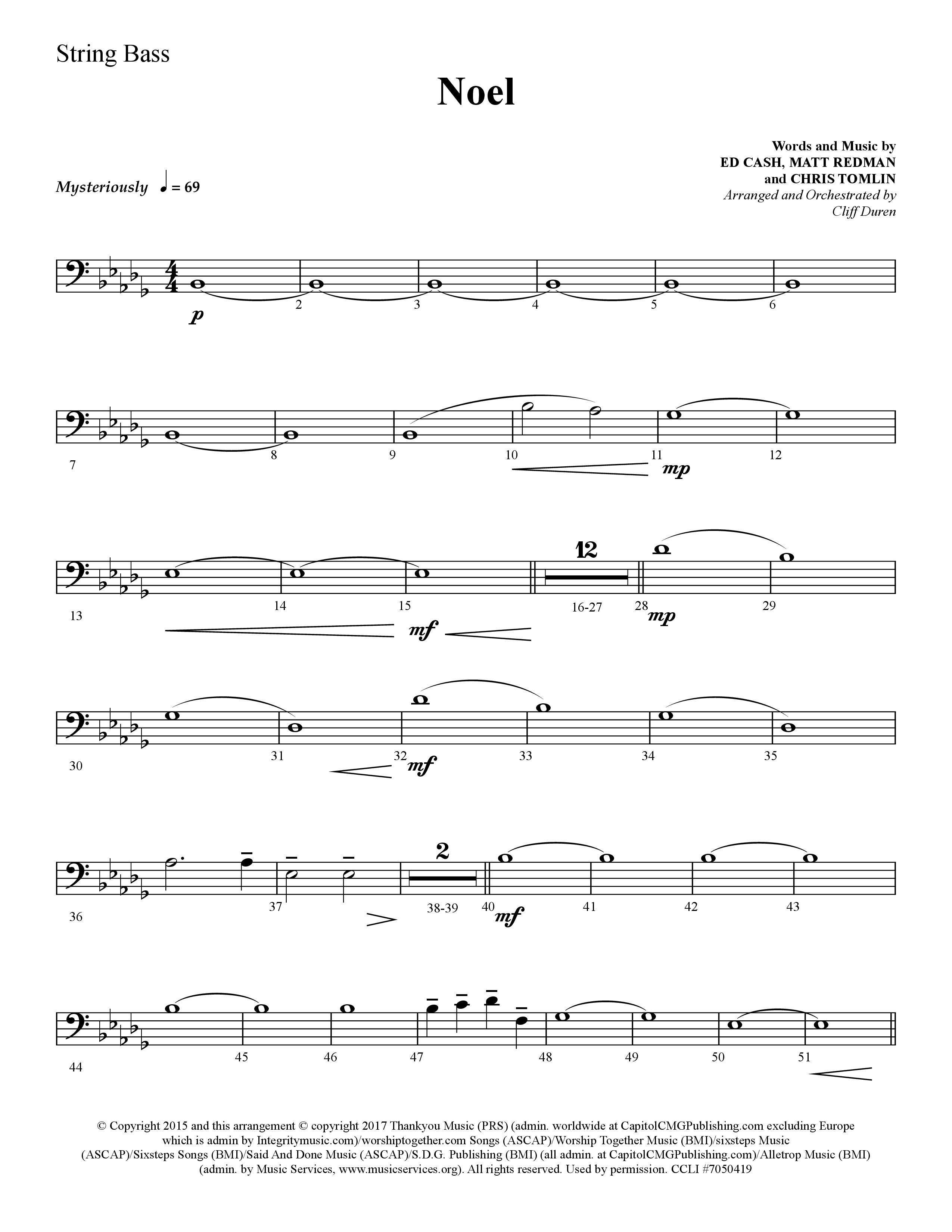 Noel (He Shall Reign Forevermore) (Choral Anthem SATB) String Bass (Lifeway Choral / Arr. Cliff Duren)