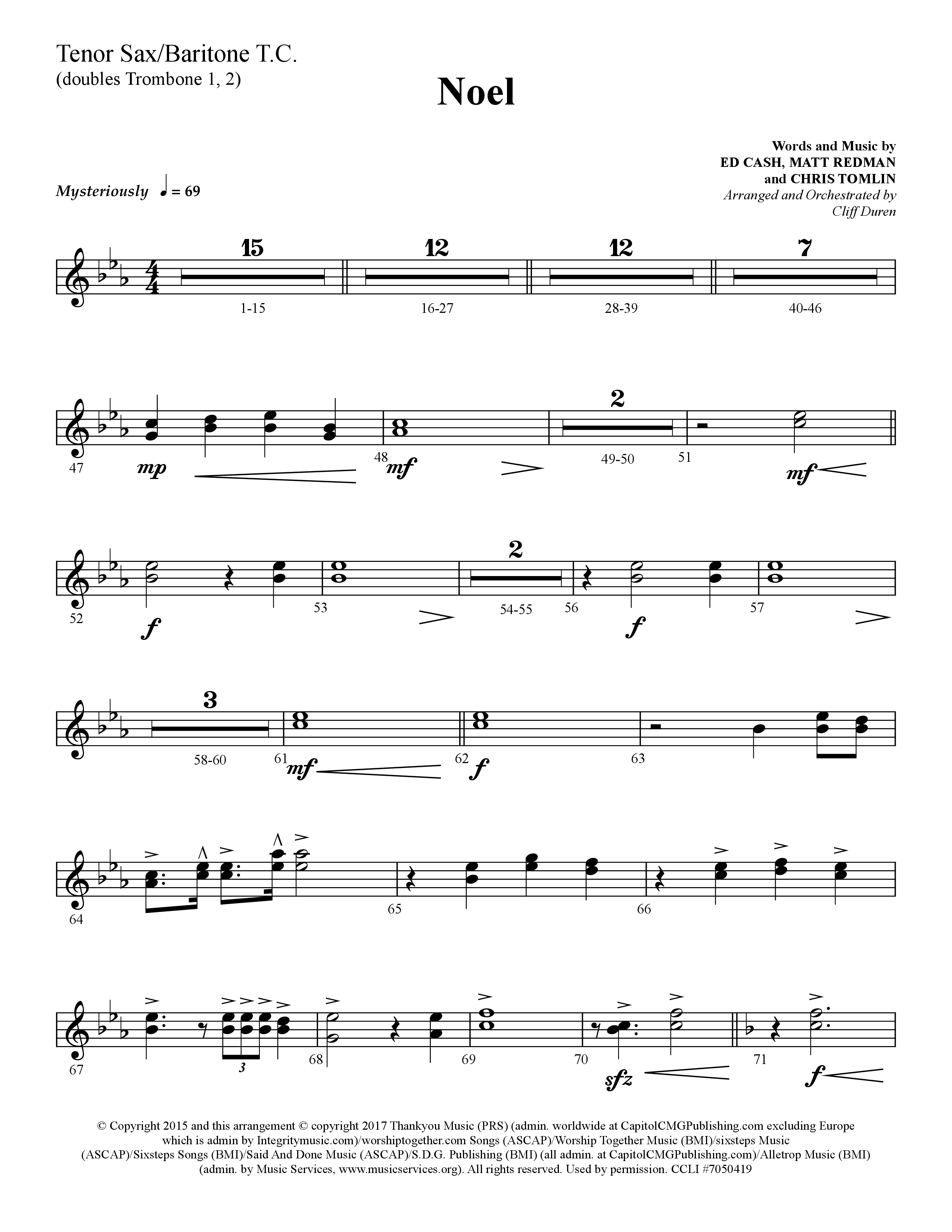 Noel (He Shall Reign Forevermore) (Choral Anthem SATB) Tenor Sax/Baritone T.C. (Lifeway Choral / Arr. Cliff Duren)