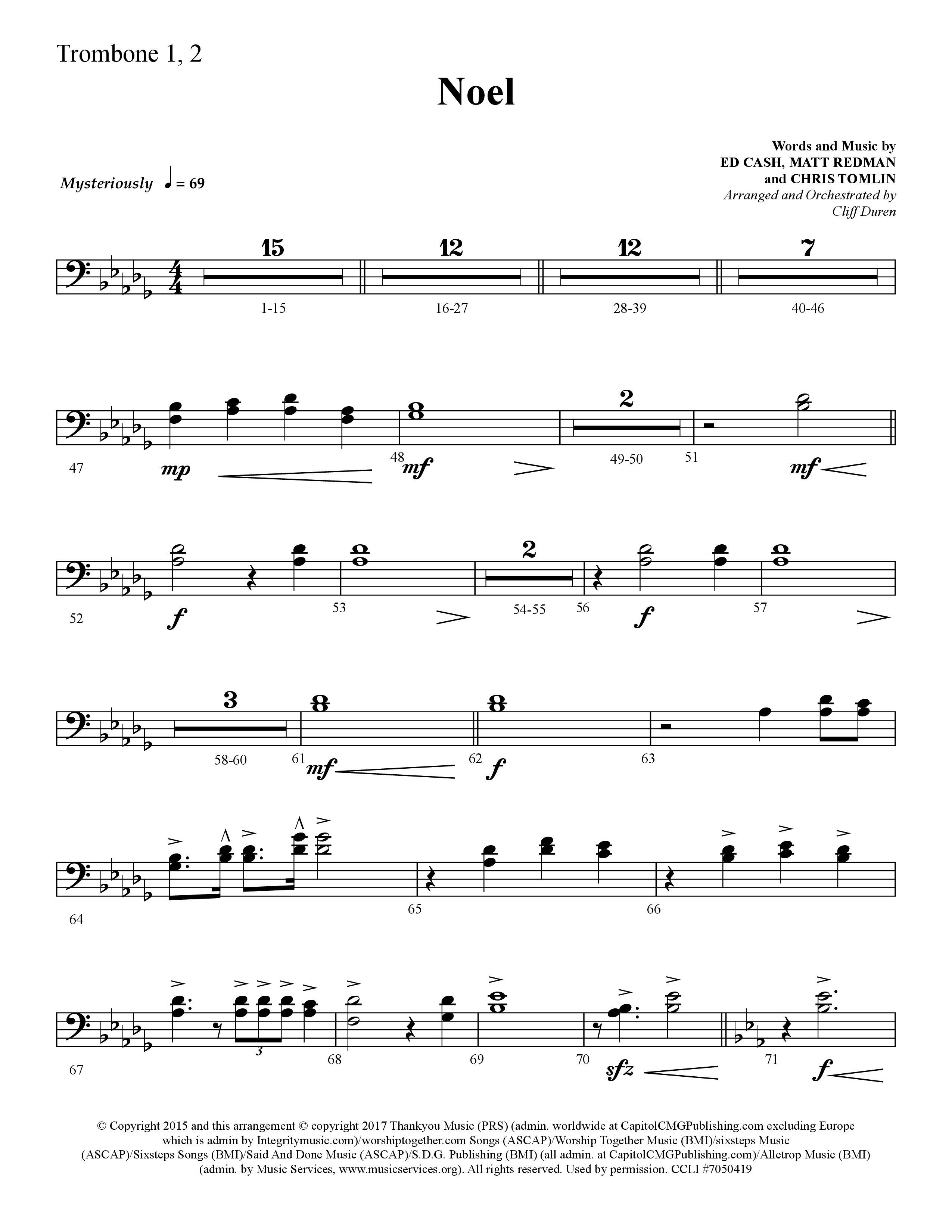 Noel (He Shall Reign Forevermore) (Choral Anthem SATB) Trombone 1/2 (Lifeway Choral / Arr. Cliff Duren)