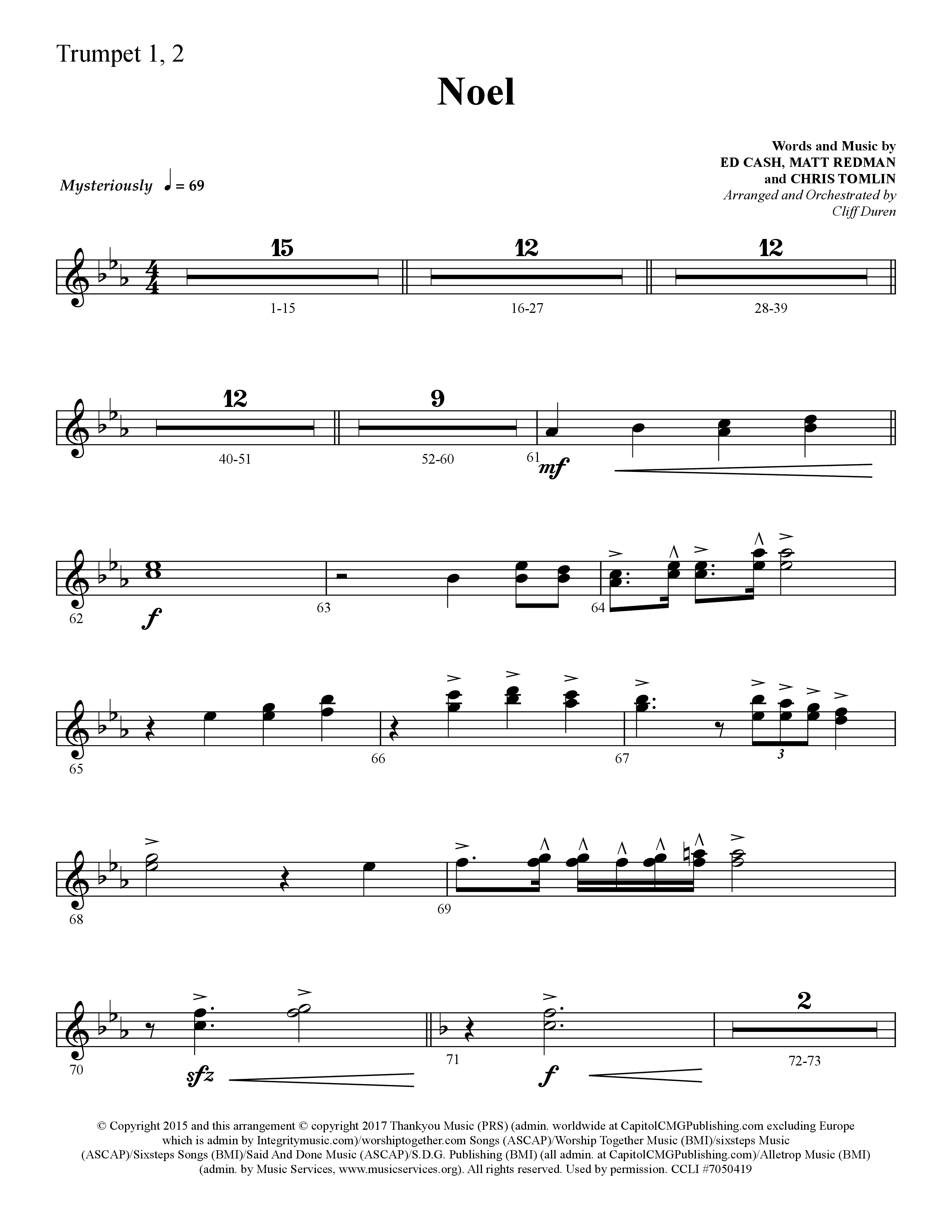 Noel (He Shall Reign Forevermore) (Choral Anthem SATB) Trumpet 1,2 (Lifeway Choral / Arr. Cliff Duren)