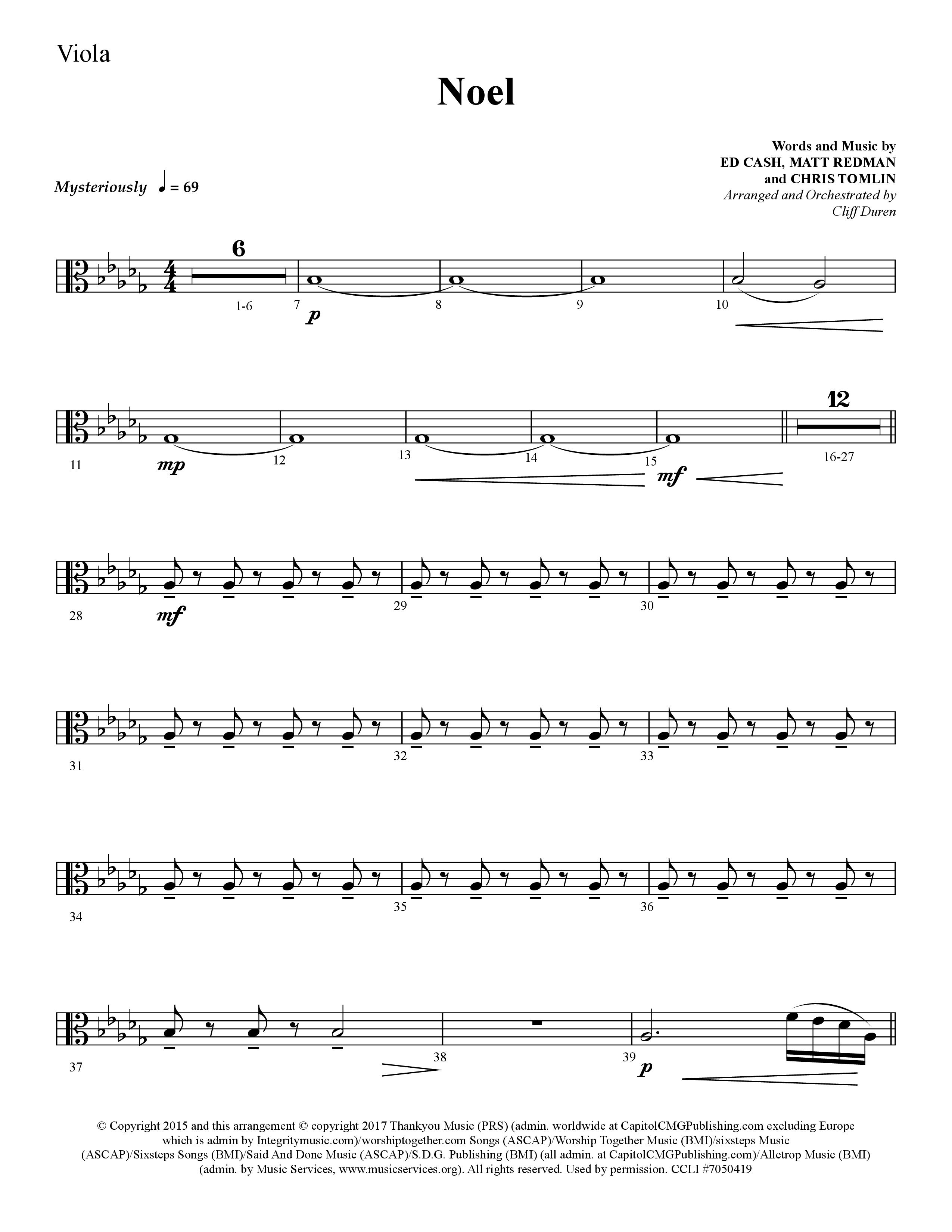 Noel (He Shall Reign Forevermore) (Choral Anthem SATB) Viola (Lifeway Choral / Arr. Cliff Duren)
