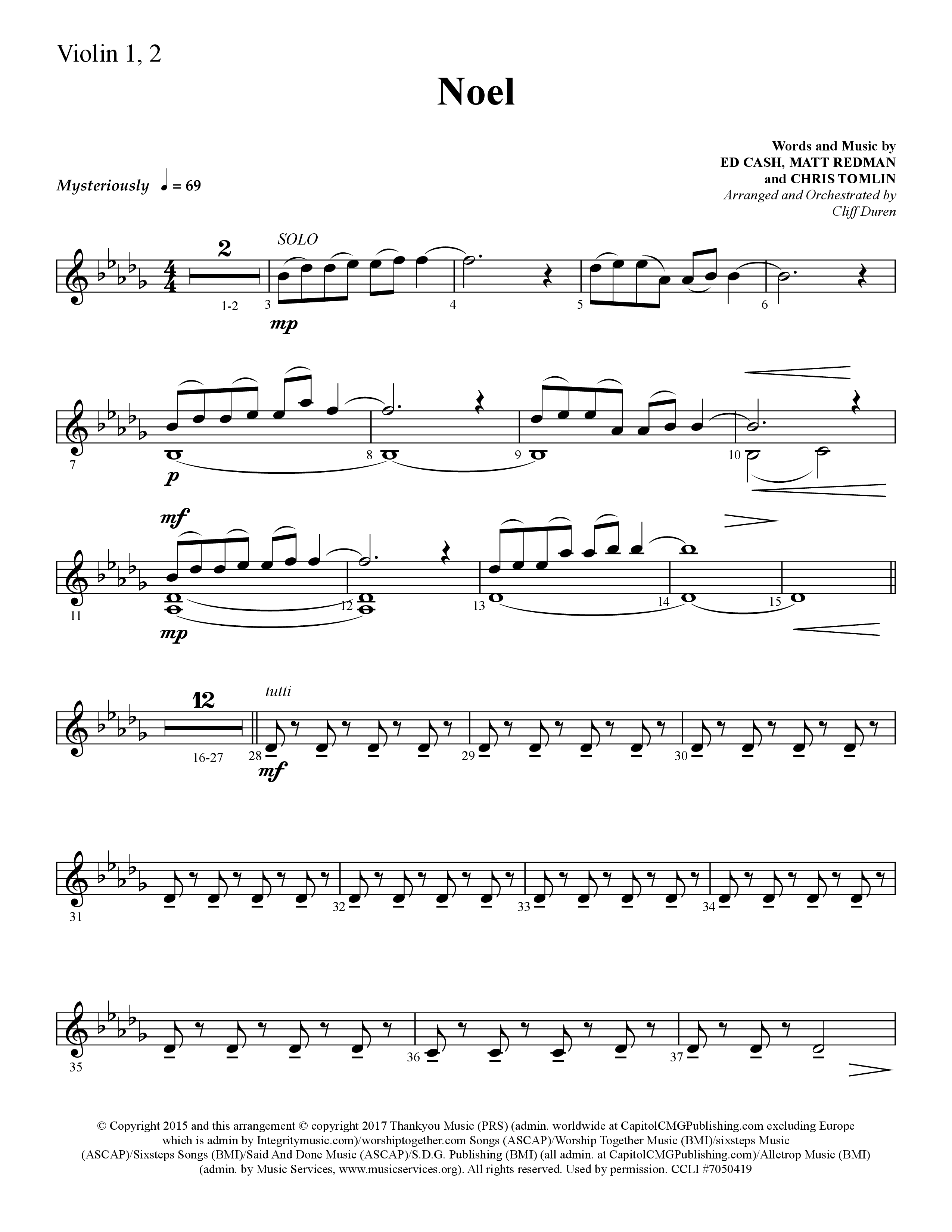 Noel (He Shall Reign Forevermore) (Choral Anthem SATB) Violin 1/2 (Lifeway Choral / Arr. Cliff Duren)