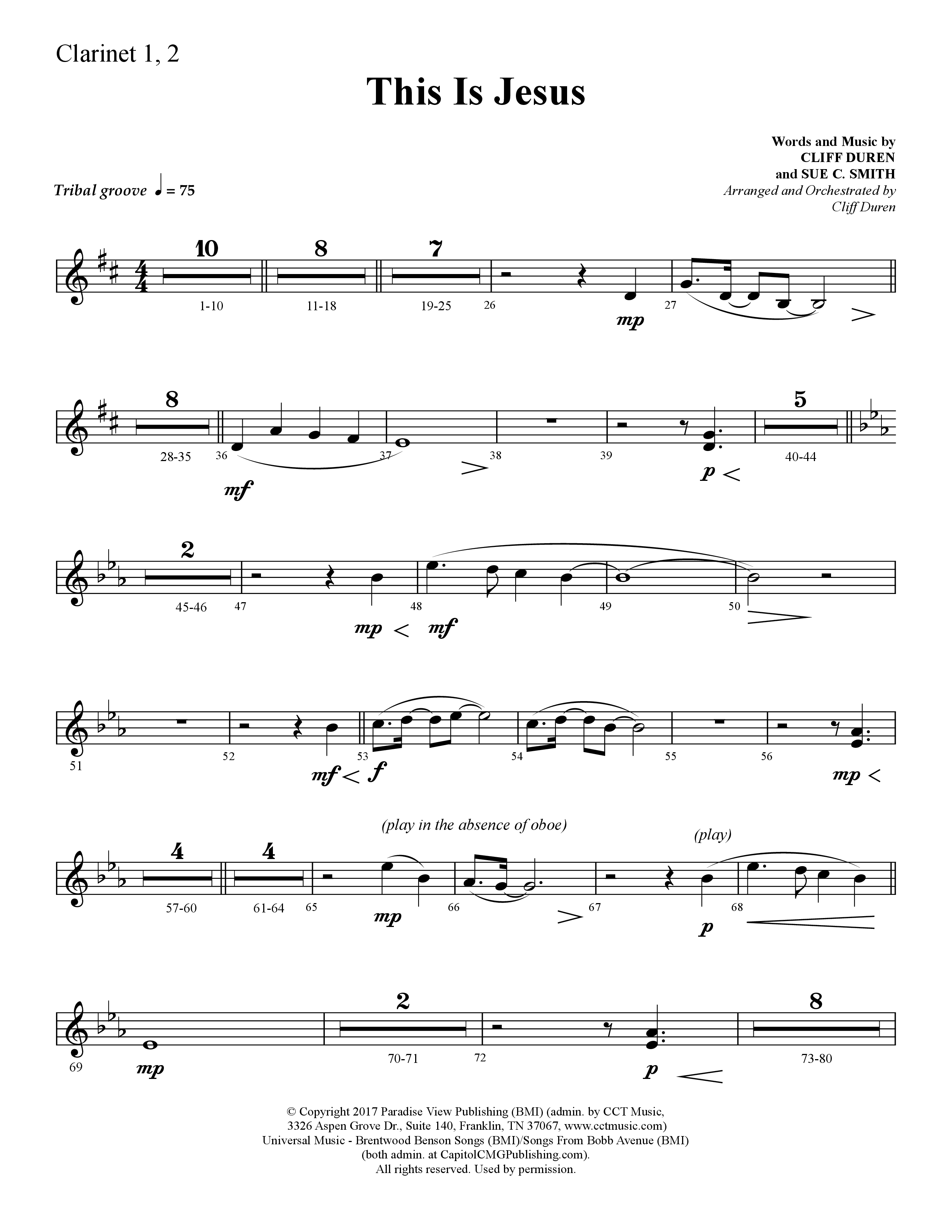 This Is Jesus (Choral Anthem SATB) Clarinet 1/2 (Lifeway Choral / Arr. Cliff Duren)