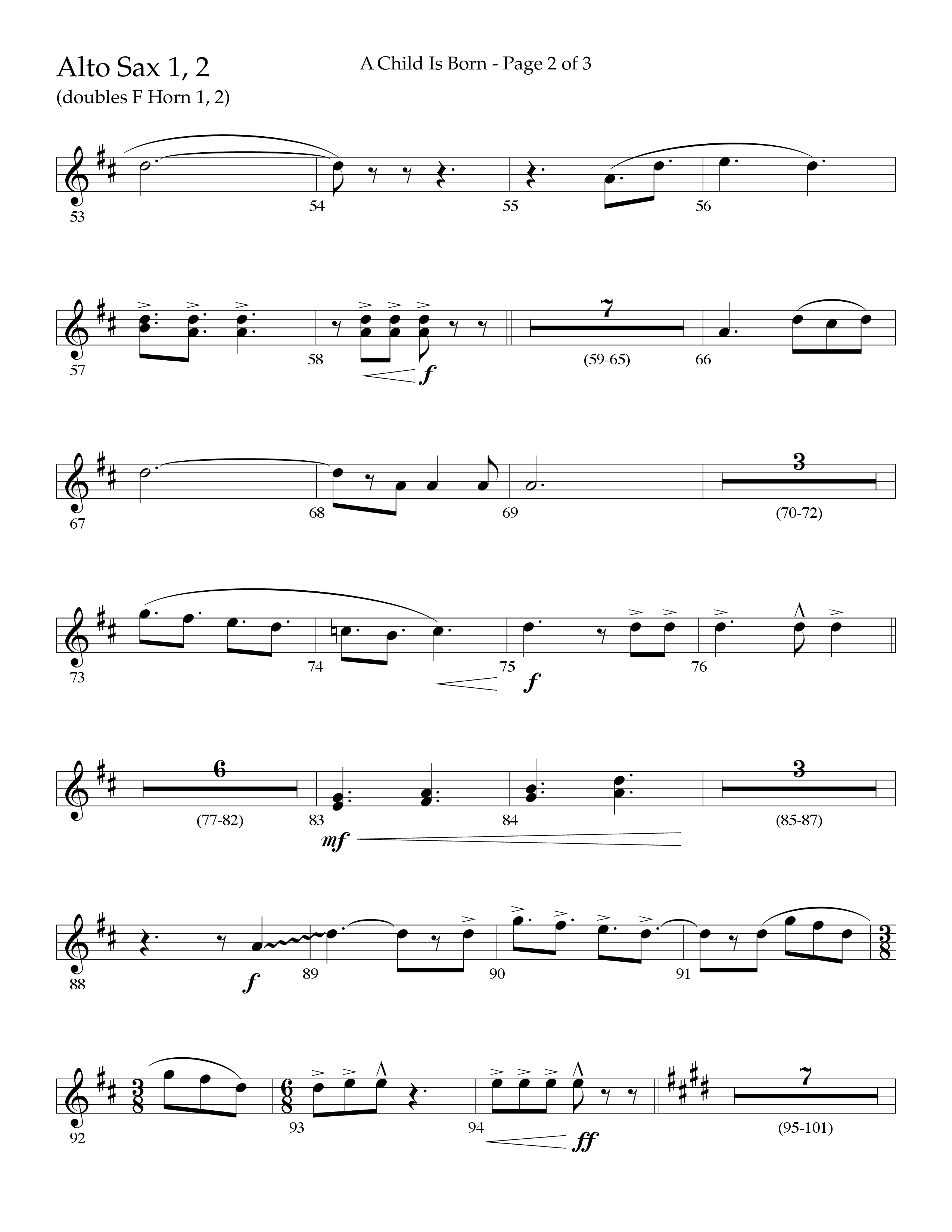 A Child Is Born (Choral Anthem SATB) Alto Sax 1/2 (Lifeway Worship / Arr. John Bolin / Arr. Don Koch)