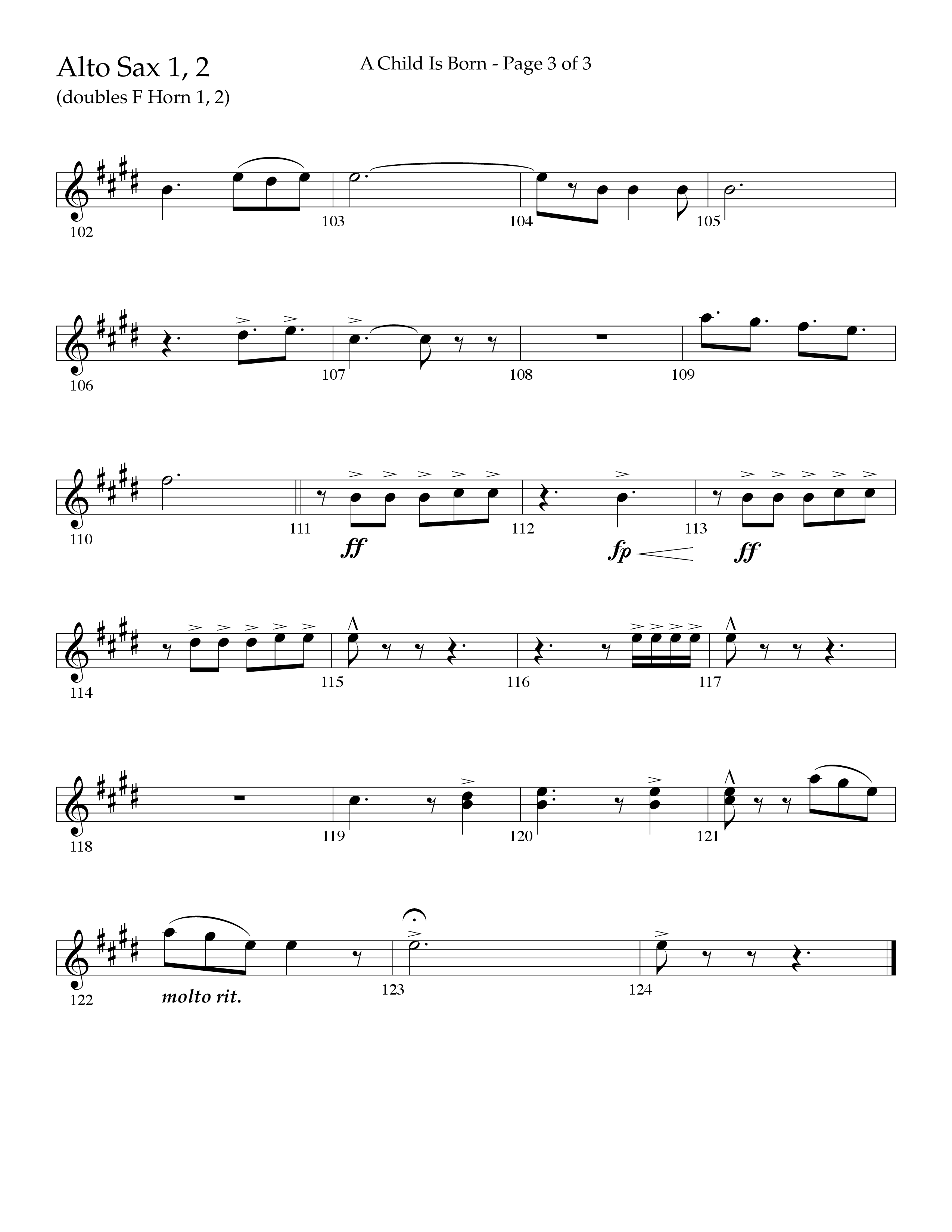 A Child Is Born (Choral Anthem SATB) Alto Sax 1/2 (Lifeway Worship / Arr. John Bolin / Arr. Don Koch)
