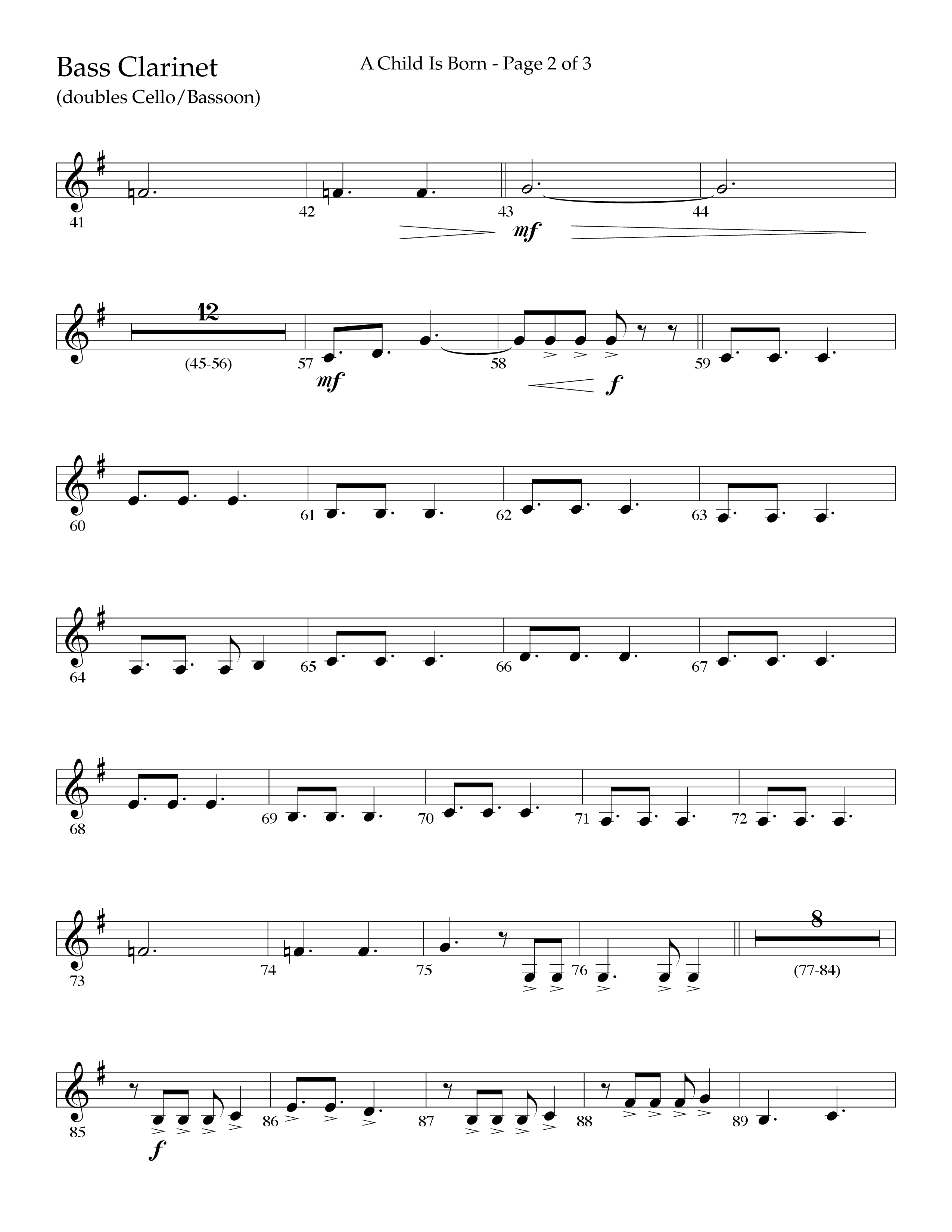 A Child Is Born (Choral Anthem SATB) Bass Clarinet (Lifeway Worship / Arr. John Bolin / Arr. Don Koch)
