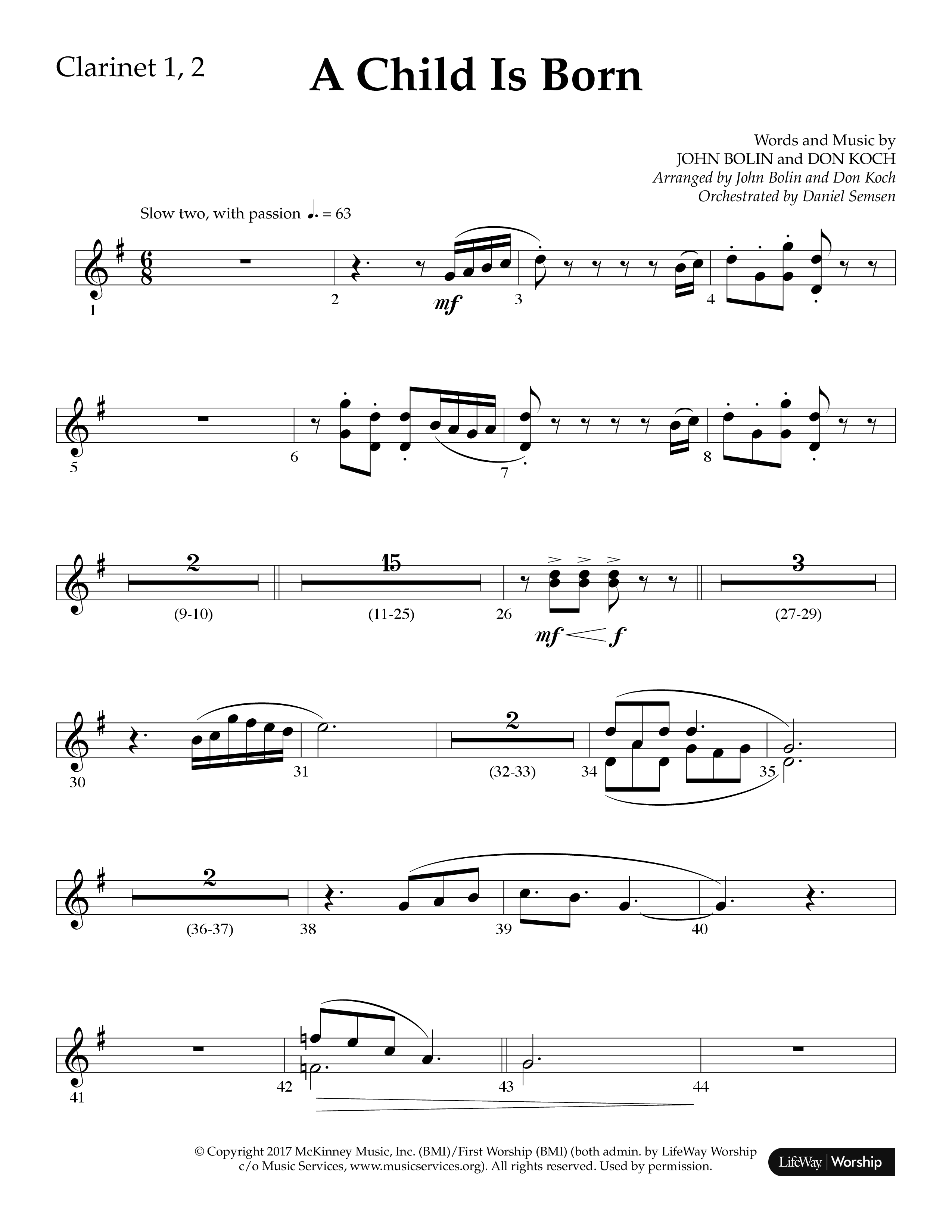 A Child Is Born (Choral Anthem SATB) Clarinet 1/2 (Lifeway Worship / Arr. John Bolin / Arr. Don Koch)