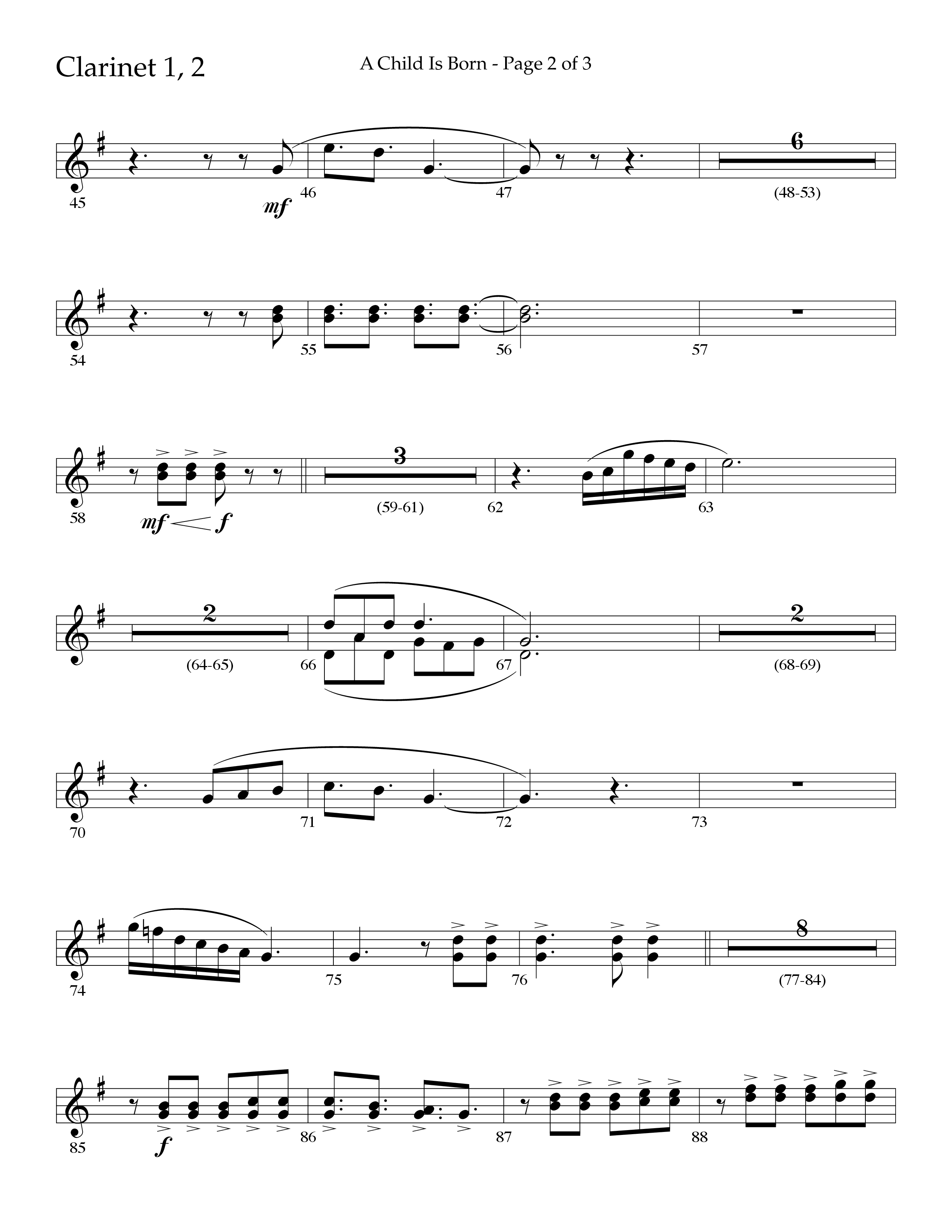 A Child Is Born (Choral Anthem SATB) Clarinet 1/2 (Lifeway Worship / Arr. John Bolin / Arr. Don Koch)