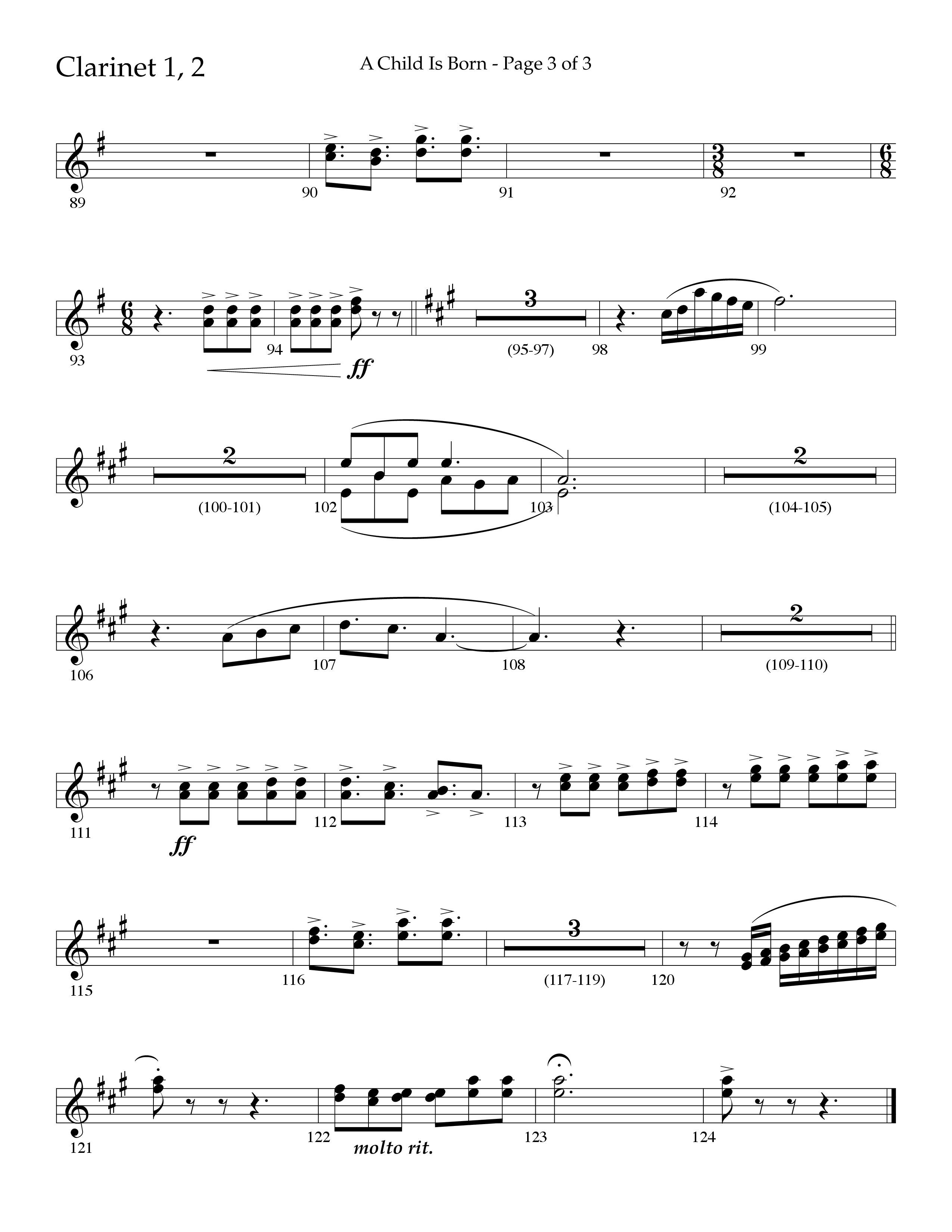 A Child Is Born (Choral Anthem SATB) Clarinet 1/2 (Lifeway Worship / Arr. John Bolin / Arr. Don Koch)