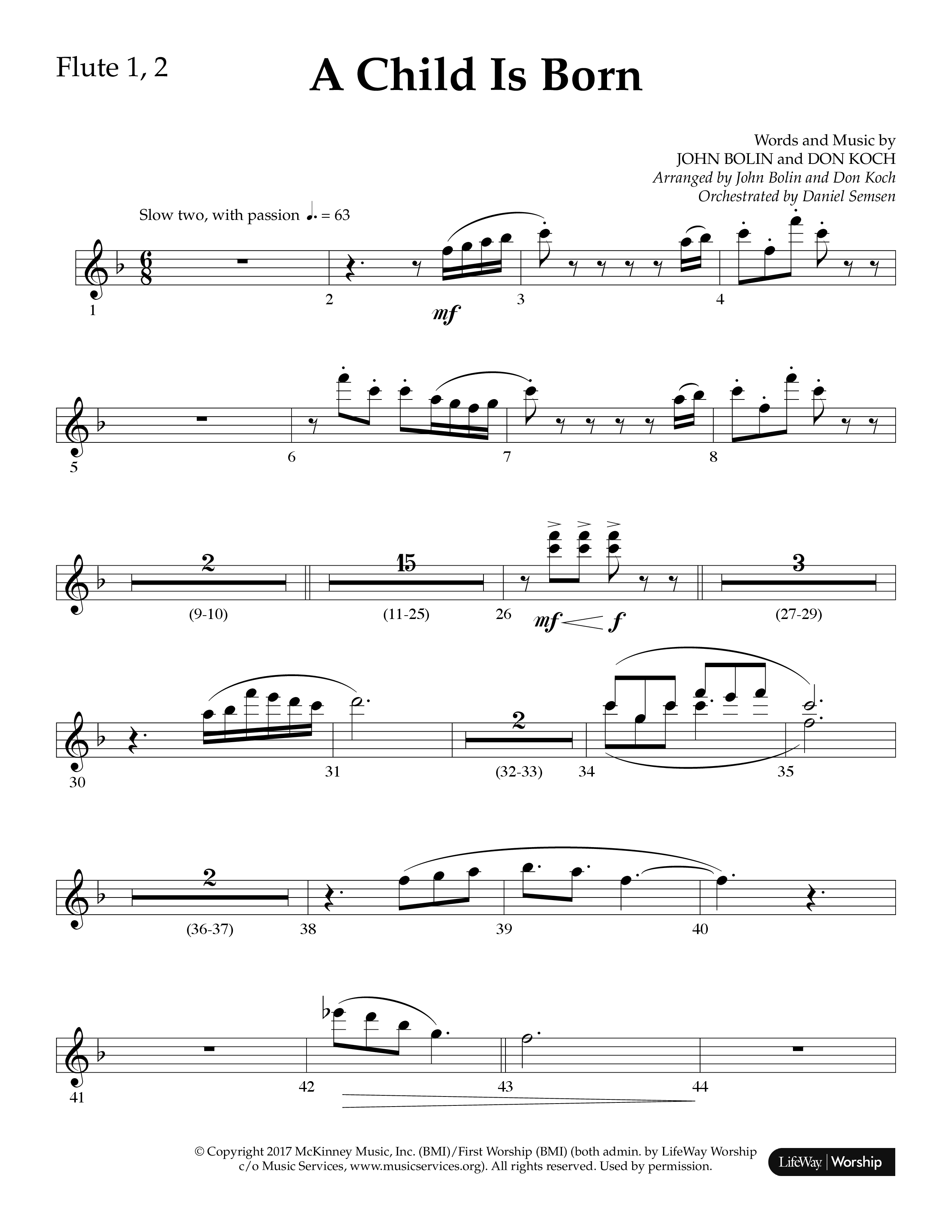 A Child Is Born (Choral Anthem SATB) Flute 1/2 (Lifeway Worship / Arr. John Bolin / Arr. Don Koch)