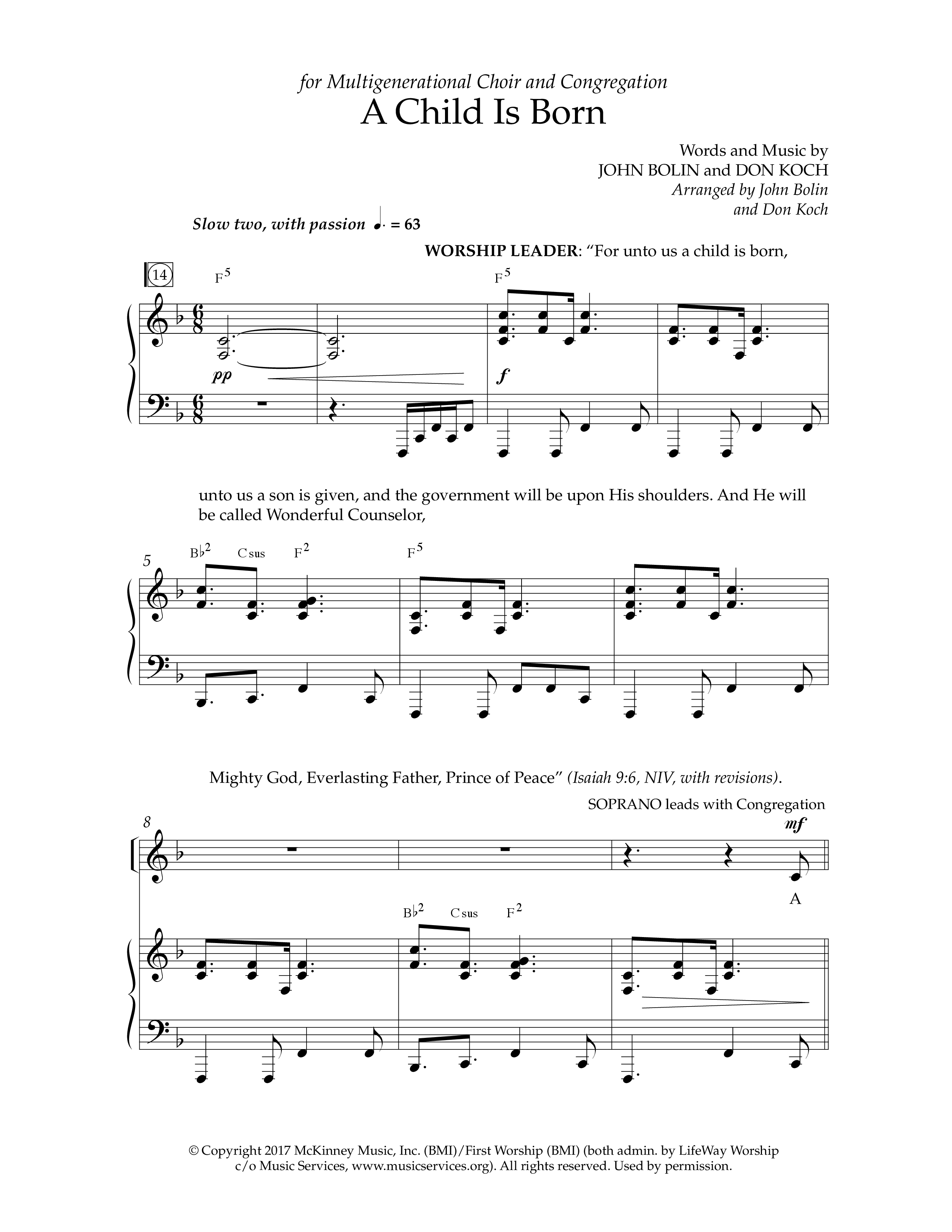 A Child Is Born (Choral Anthem SATB) Anthem (SATB/Piano) (Lifeway Worship / Arr. John Bolin / Arr. Don Koch)
